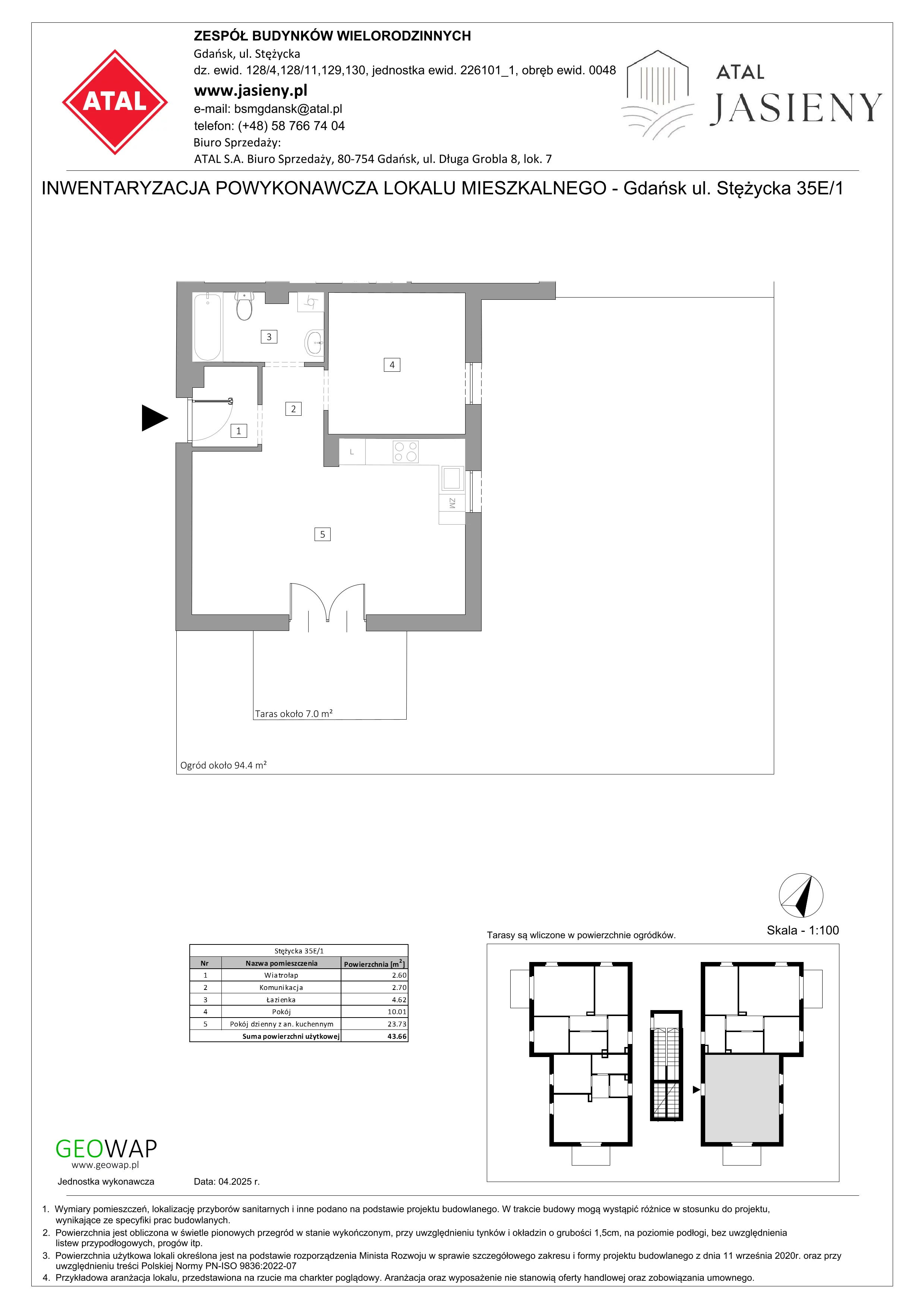 2 pokoje, mieszkanie 43,66 m², parter, oferta nr 7.1, ATAL Jasieny, Gdańsk, Jasień, ul. Stężycka