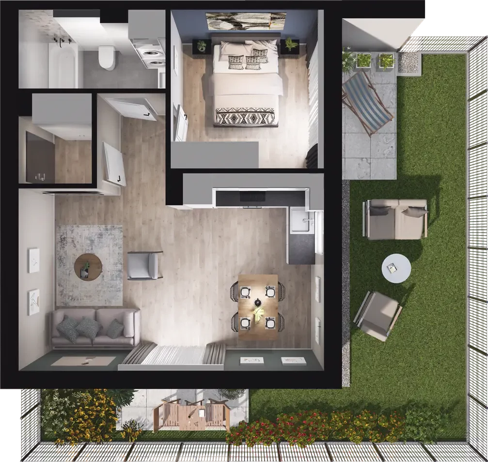 2 pokoje, mieszkanie 43,66 m², parter, oferta nr 7.1, ATAL Jasieny, Gdańsk, Jasień, ul. Stężycka