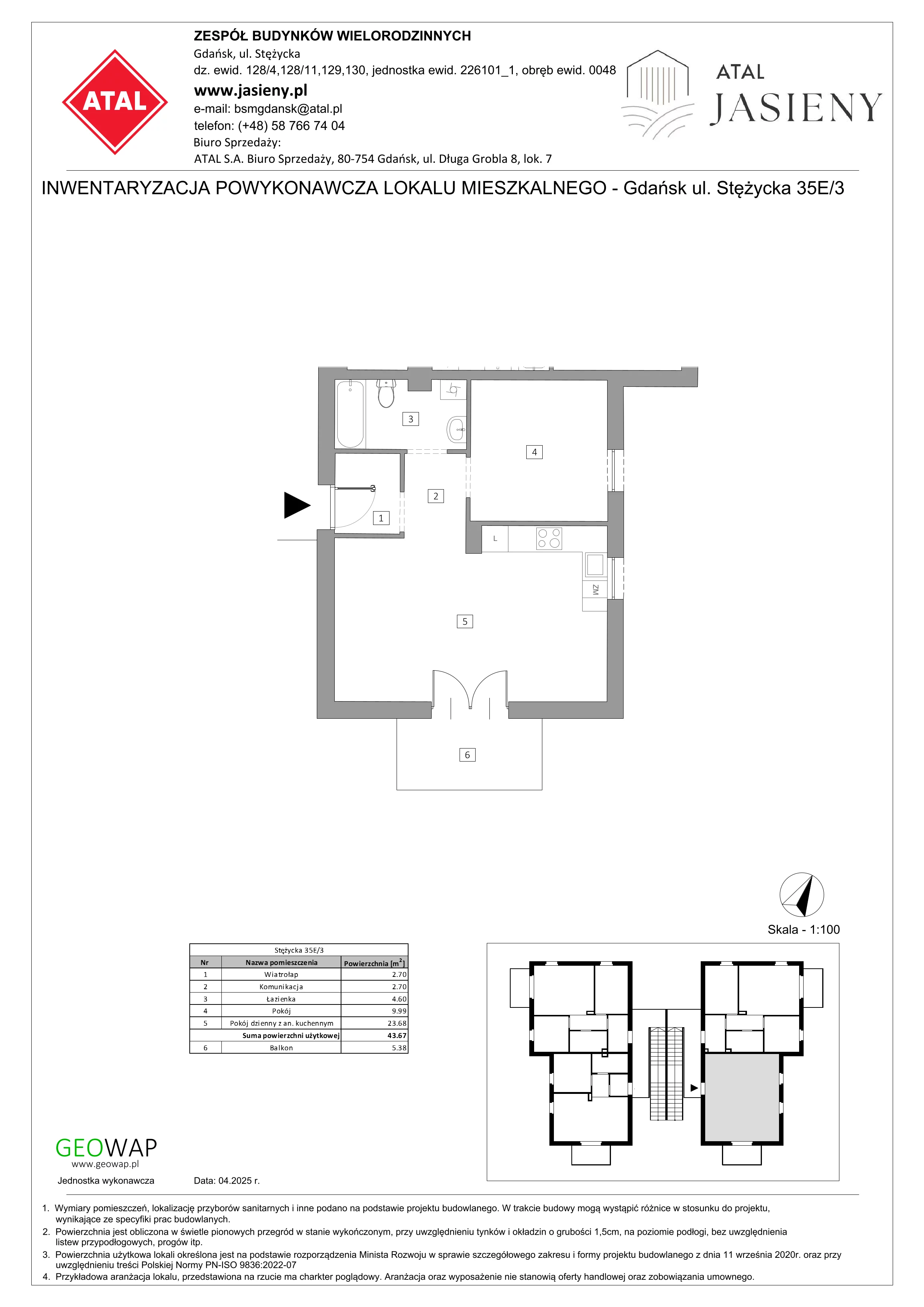 2 pokoje, mieszkanie 43,67 m², piętro 1, oferta nr 7.3, ATAL Jasieny, Gdańsk, Jasień, ul. Stężycka