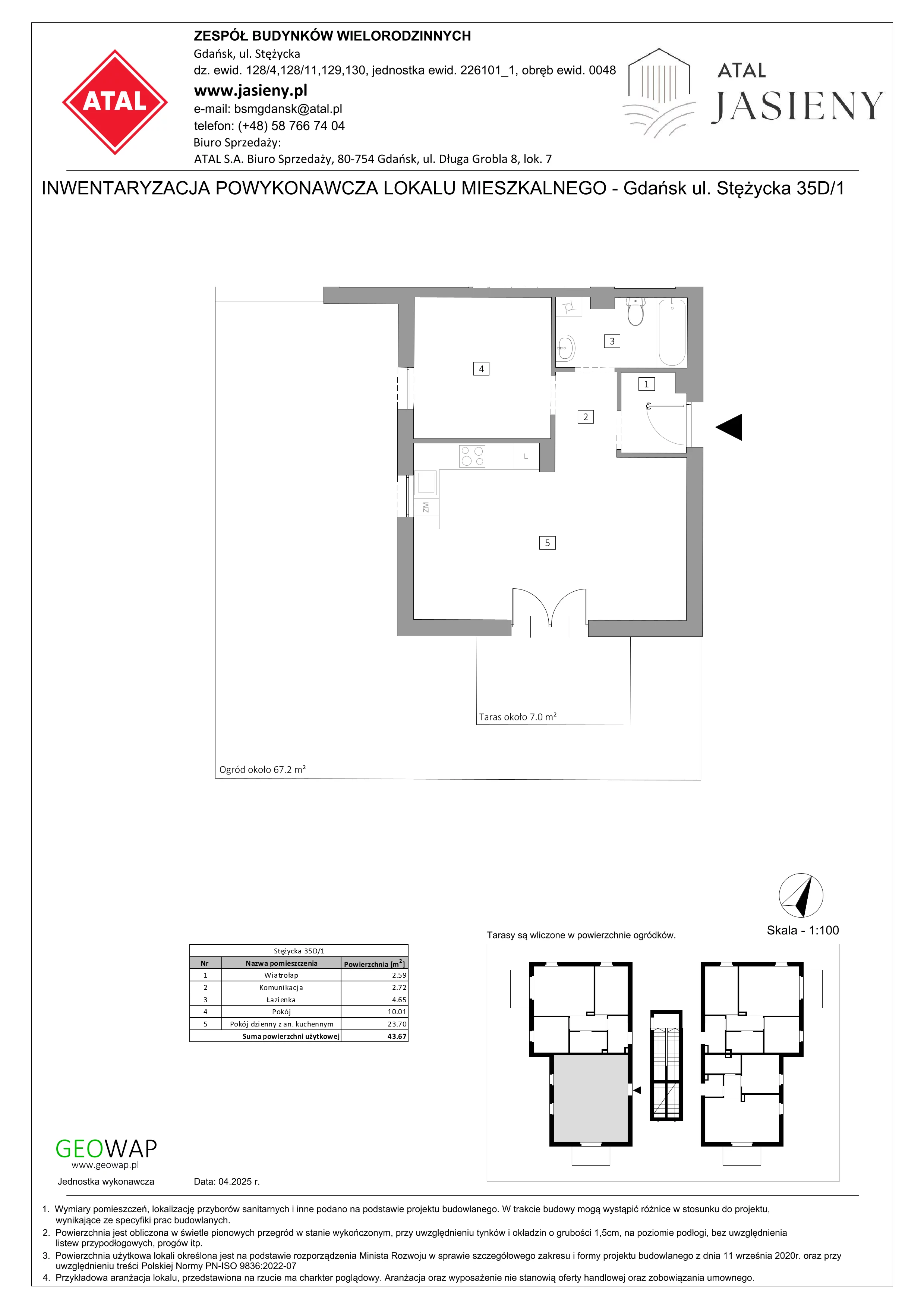 2 pokoje, mieszkanie 43,67 m², parter, oferta nr 8.1, ATAL Jasieny, Gdańsk, Jasień, ul. Stężycka
