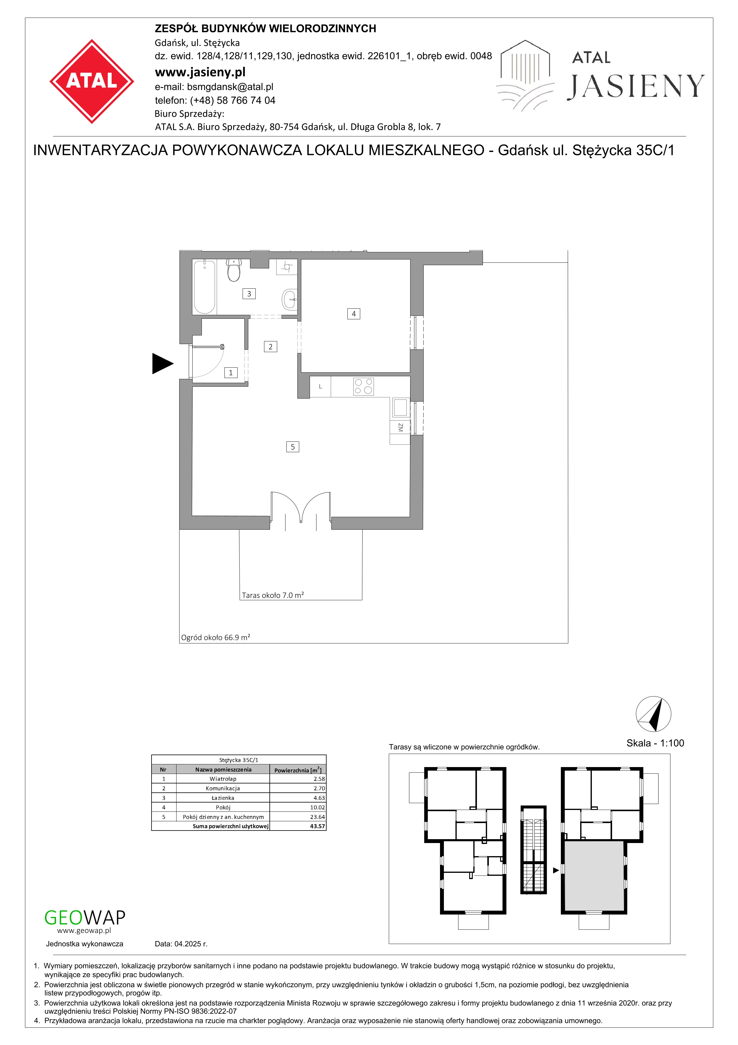 2 pokoje, mieszkanie 43,57 m², parter, oferta nr 9.1, ATAL Jasieny, Gdańsk, Jasień, ul. Stężycka