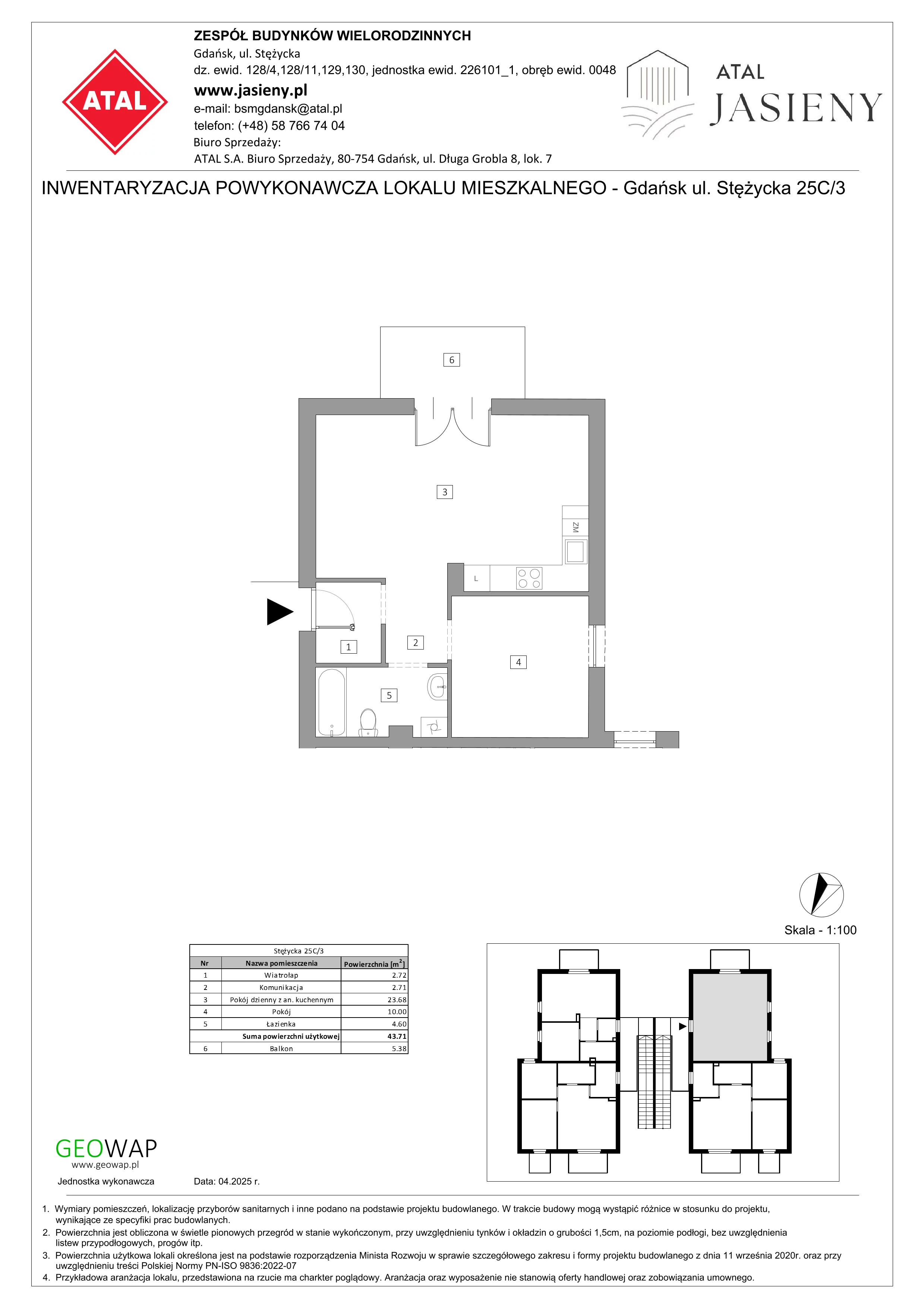 2 pokoje, mieszkanie 43,71 m², piętro 1, oferta nr 4.3, ATAL Jasieny, Gdańsk, Jasień, ul. Stężycka