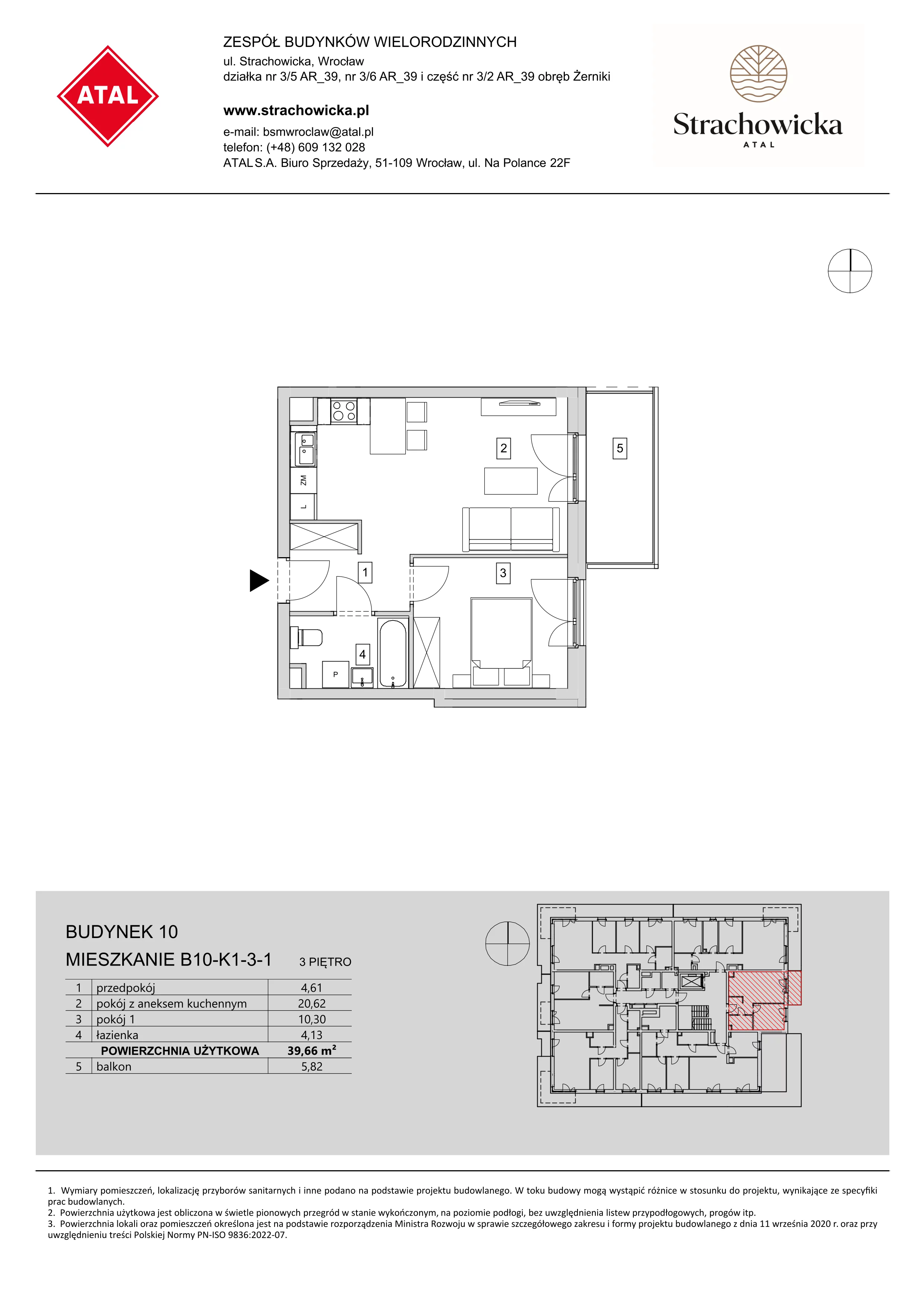 Mieszkanie 39,66 m², piętro 3, oferta nr B10-K1-3-1, ATAL Strachowicka, Wrocław, Żerniki, Fabryczna, ul. Strachowicka