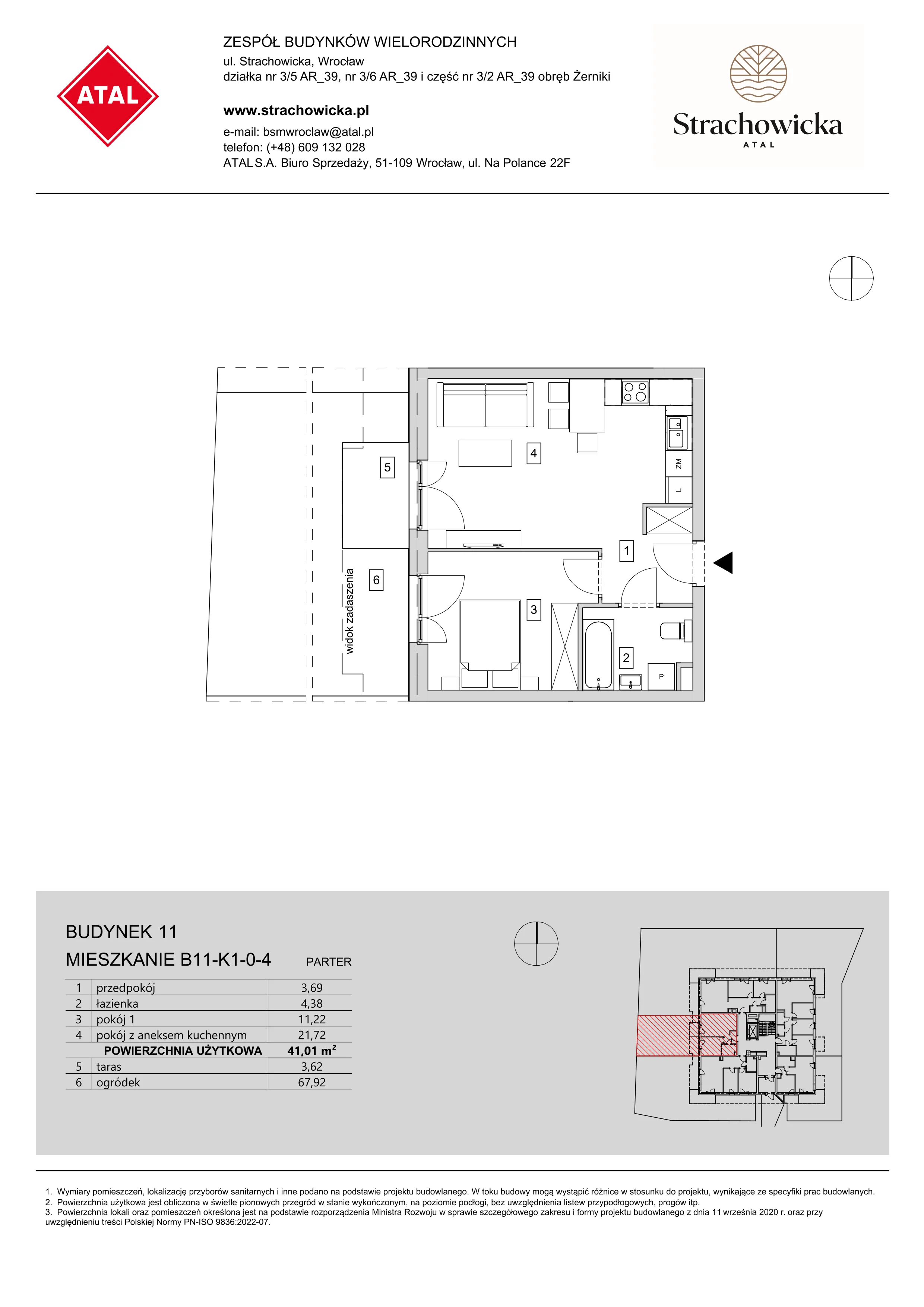 Mieszkanie 41,01 m², parter, oferta nr B11-K1-0-4, ATAL Strachowicka, Wrocław, Żerniki, Fabryczna, ul. Strachowicka