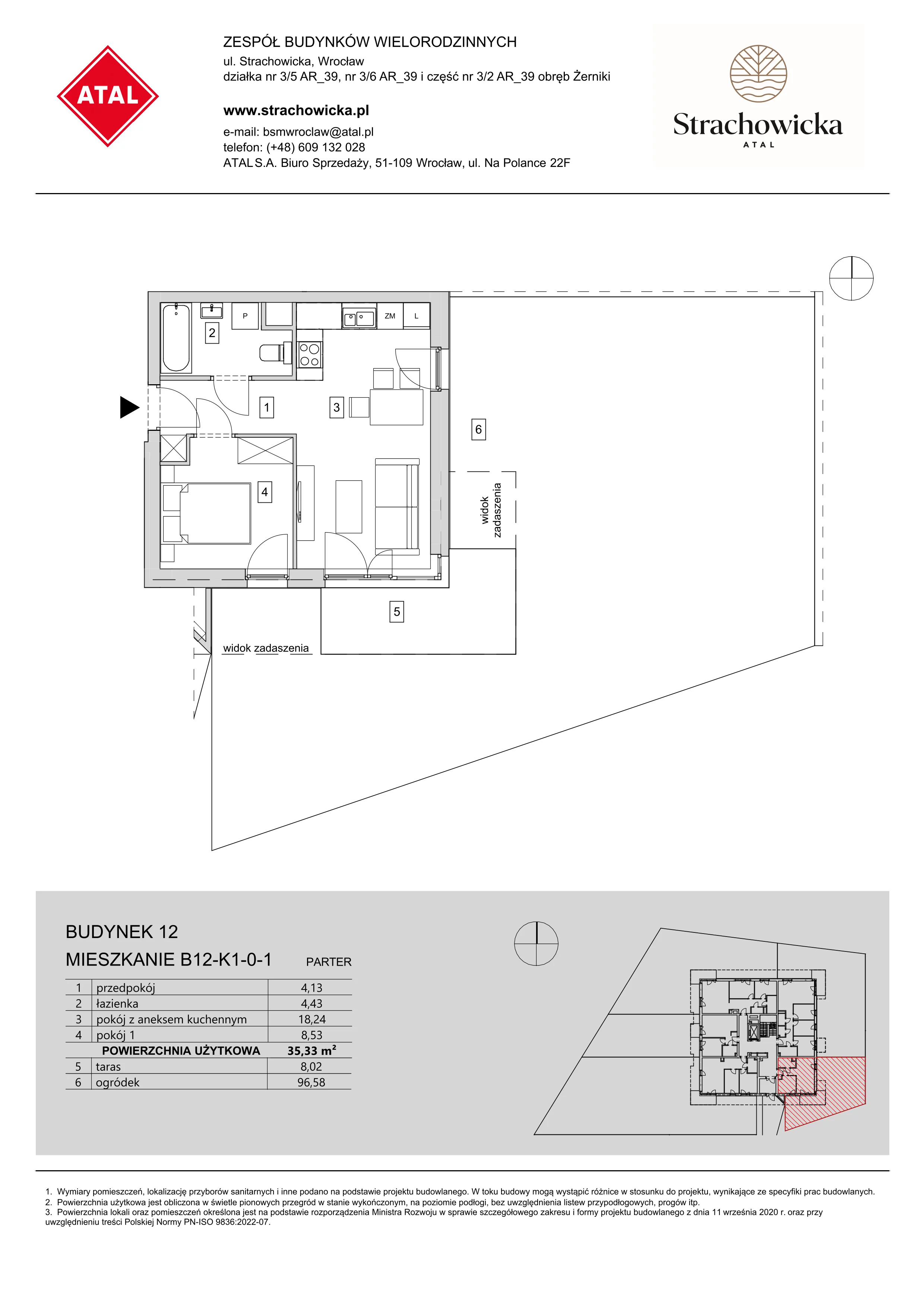 Mieszkanie 35,33 m², parter, oferta nr B12-K1-0-1, ATAL Strachowicka, Wrocław, Żerniki, Fabryczna, ul. Strachowicka