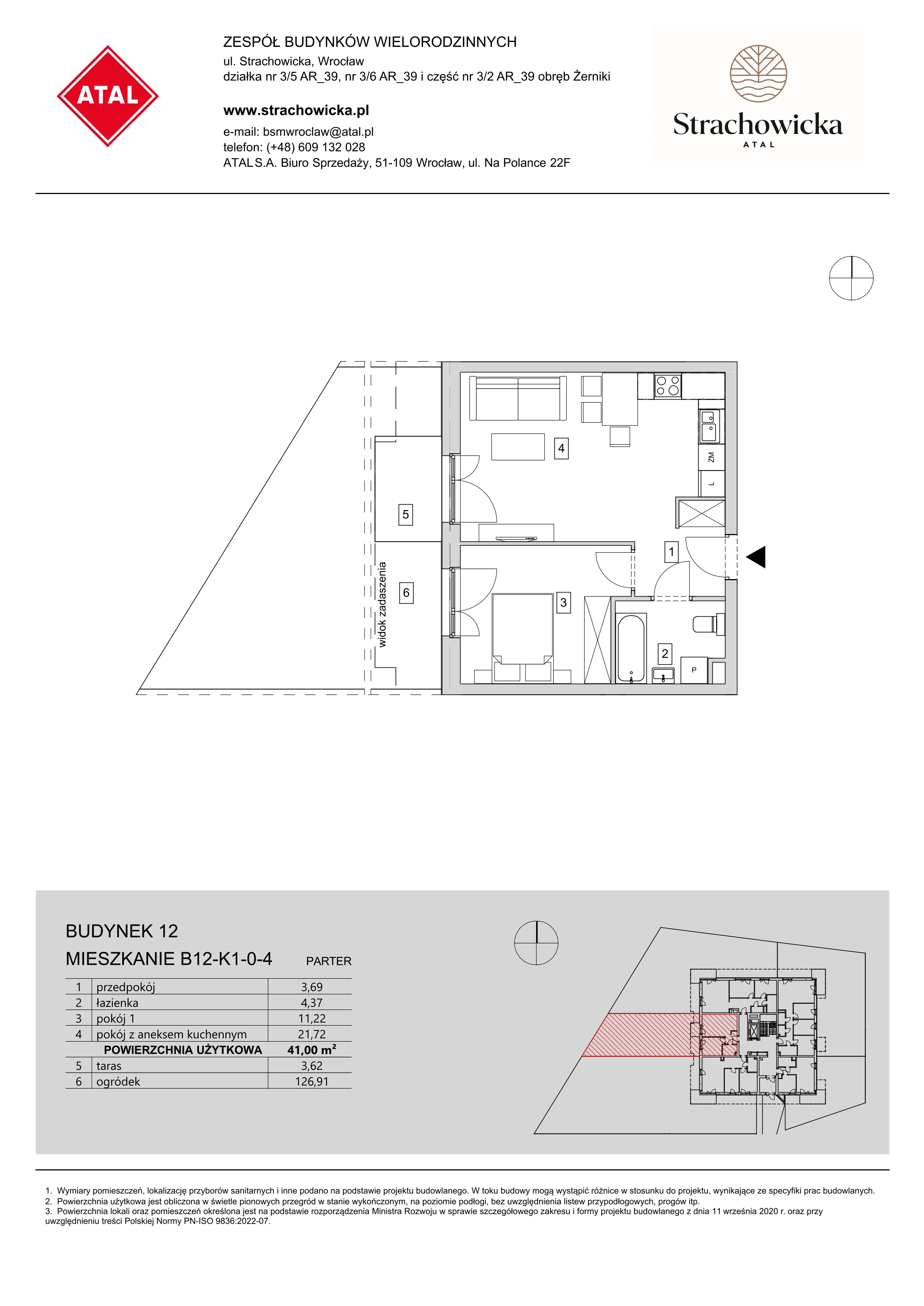 Mieszkanie 41,00 m², parter, oferta nr B12-K1-0-4, ATAL Strachowicka, Wrocław, Żerniki, Fabryczna, ul. Strachowicka