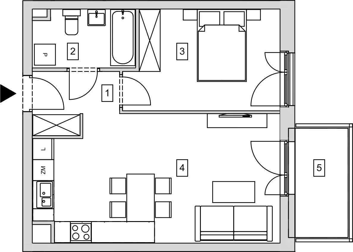 Mieszkanie 44,98 m², piętro 1, oferta nr B5-K2-1-3, ATAL Strachowicka, Wrocław, Żerniki, Fabryczna, ul. Strachowicka