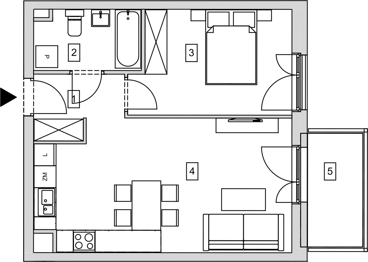 Mieszkanie 44,98 m², piętro 2, oferta nr B5-K2-2-3, ATAL Strachowicka, Wrocław, Żerniki, Fabryczna, ul. Strachowicka