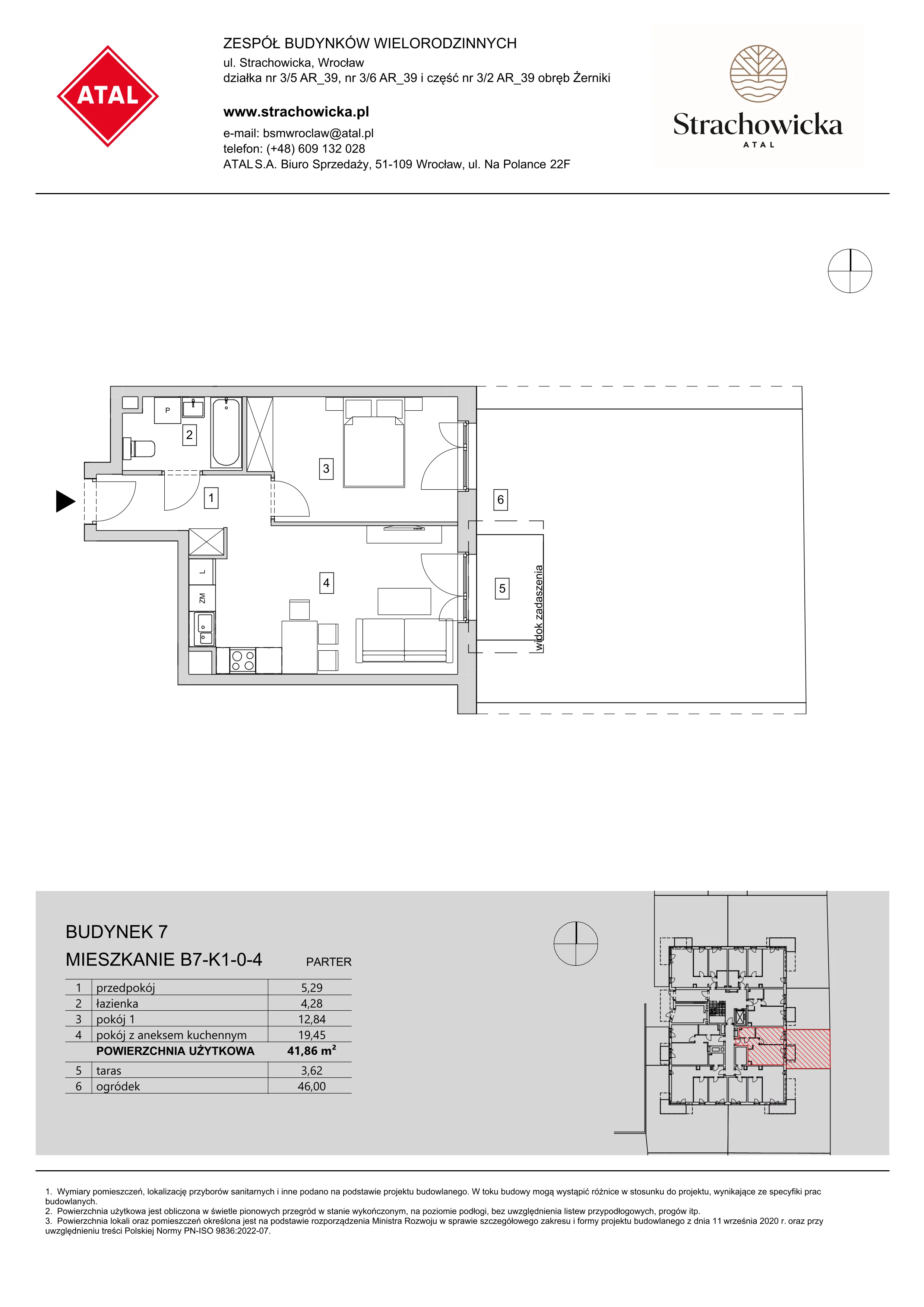 Mieszkanie 41,86 m², parter, oferta nr B7-K1-0-4, ATAL Strachowicka, Wrocław, Żerniki, Fabryczna, ul. Strachowicka