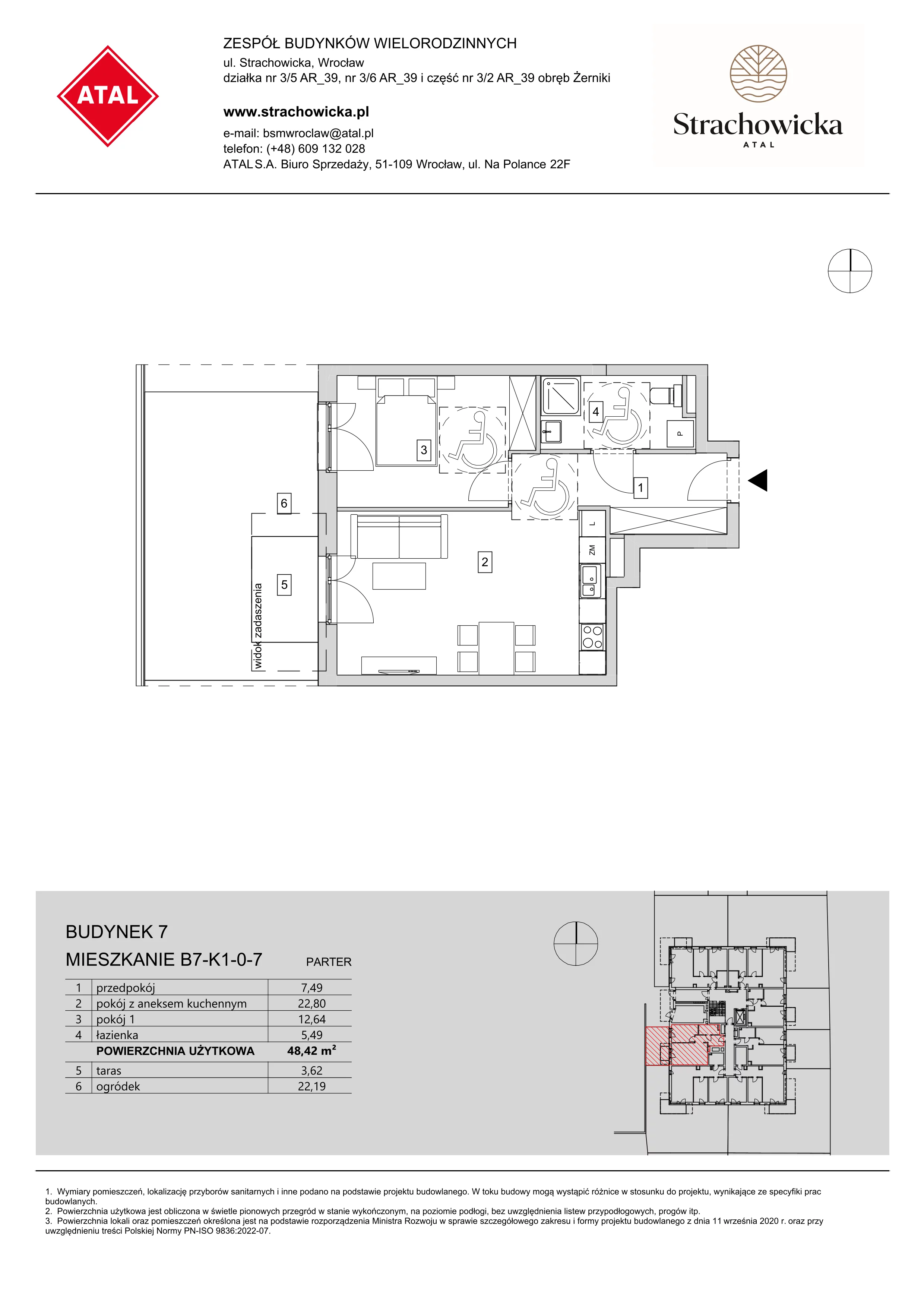 Mieszkanie 48,42 m², parter, oferta nr B7-K1-0-7, ATAL Strachowicka, Wrocław, Żerniki, Fabryczna, ul. Strachowicka