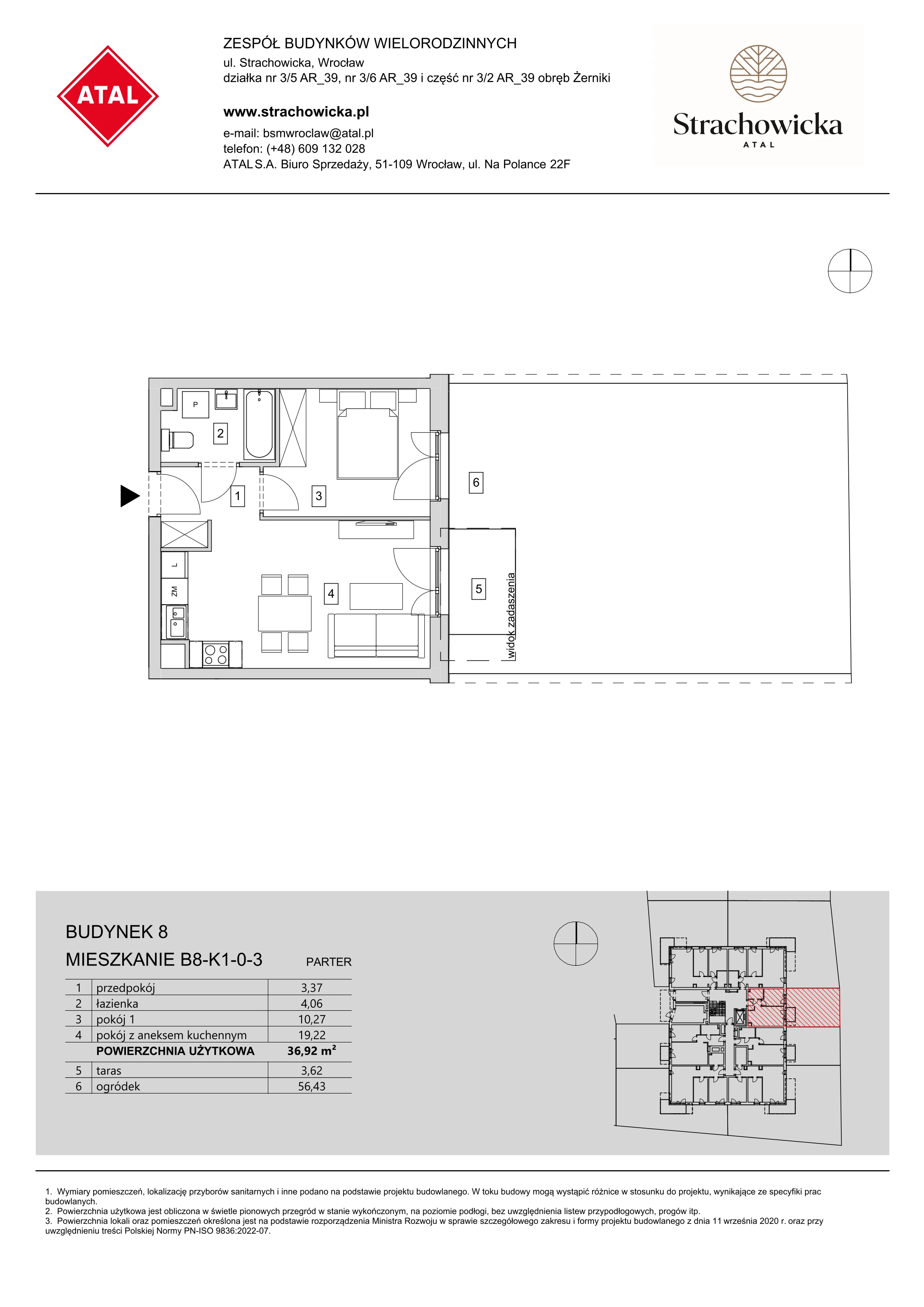 Mieszkanie 36,92 m², parter, oferta nr B8-K1-0-3, ATAL Strachowicka, Wrocław, Żerniki, Fabryczna, ul. Strachowicka