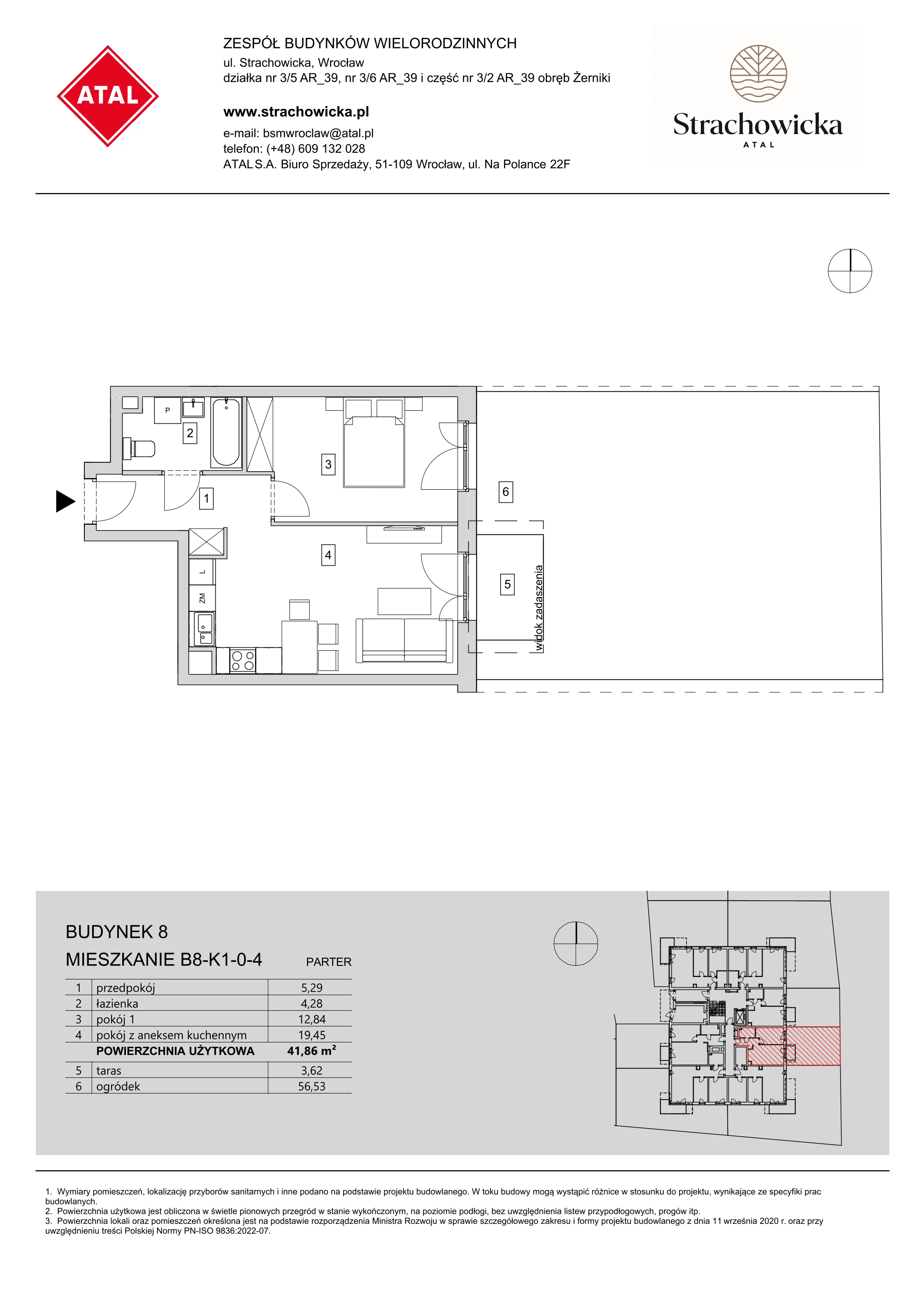 Mieszkanie 41,86 m², parter, oferta nr B8-K1-0-4, ATAL Strachowicka, Wrocław, Żerniki, Fabryczna, ul. Strachowicka