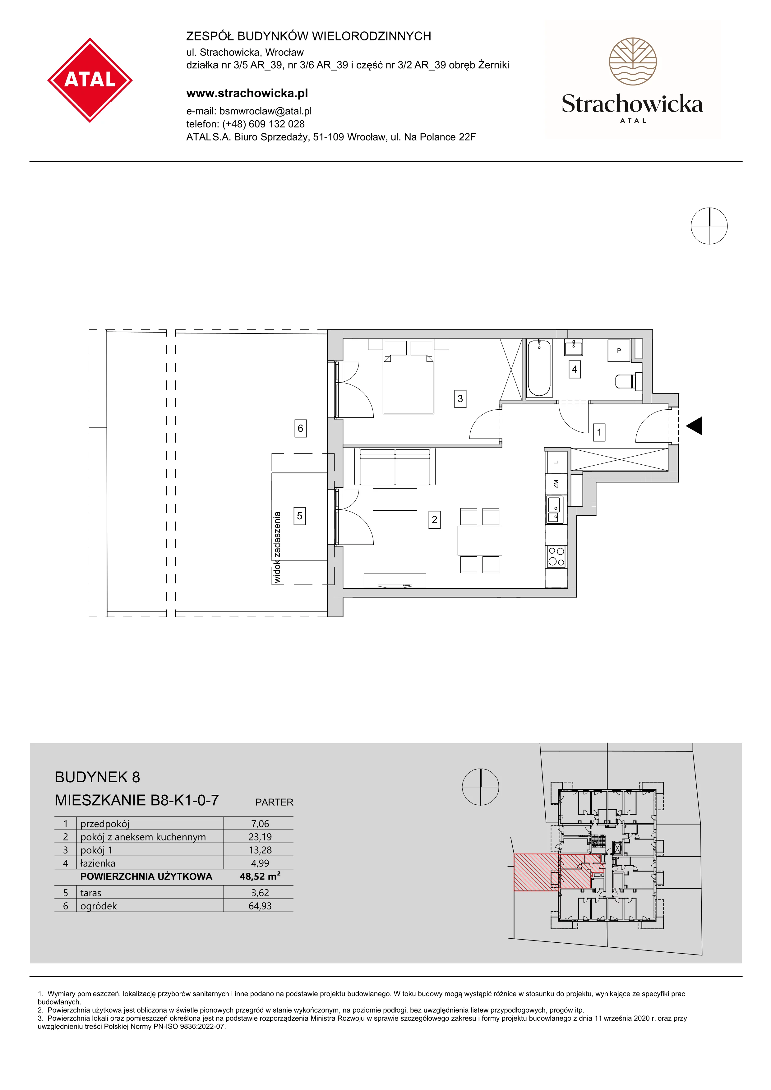 Mieszkanie 48,52 m², parter, oferta nr B8-K1-0-7, ATAL Strachowicka, Wrocław, Żerniki, Fabryczna, ul. Strachowicka