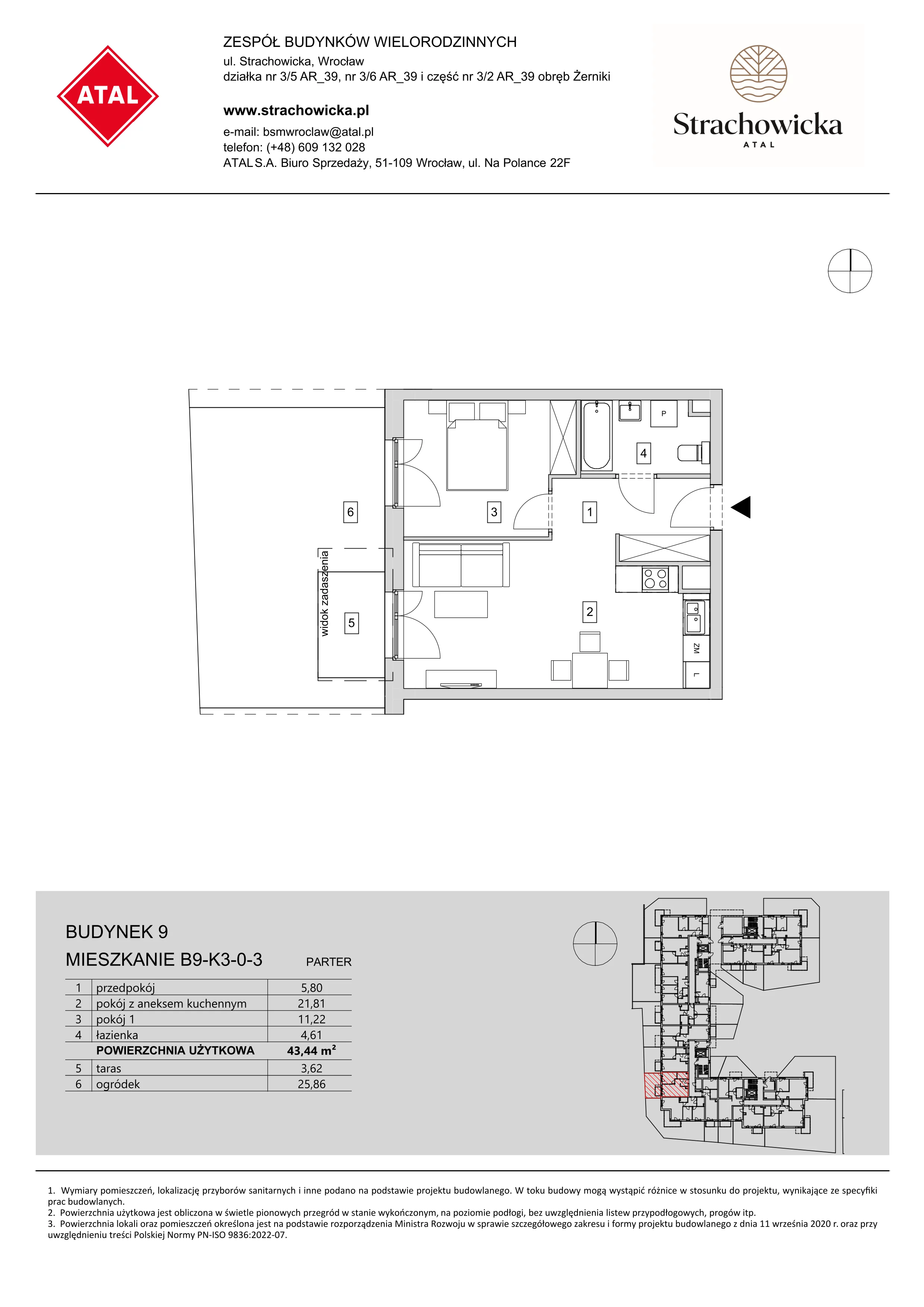 Mieszkanie 43,44 m², parter, oferta nr B9-K3-0-3, ATAL Strachowicka, Wrocław, Żerniki, Fabryczna, ul. Strachowicka