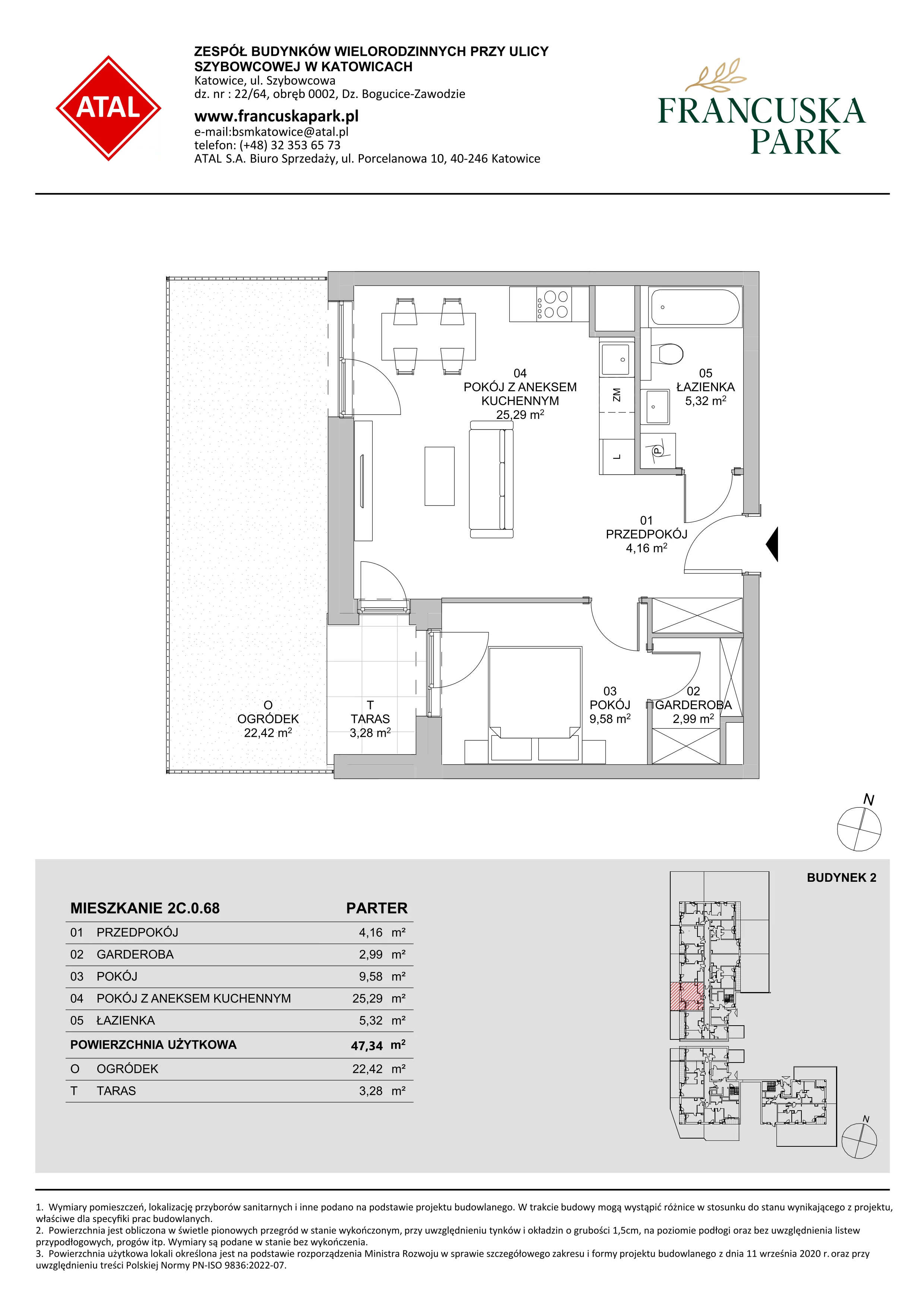 Mieszkanie 47,34 m², parter, oferta nr 2C.0.68, Francuska Park VIII, Katowice, Osiedle Paderewskiego-Muchowiec, Muchowiec, ul. Szybowcowa