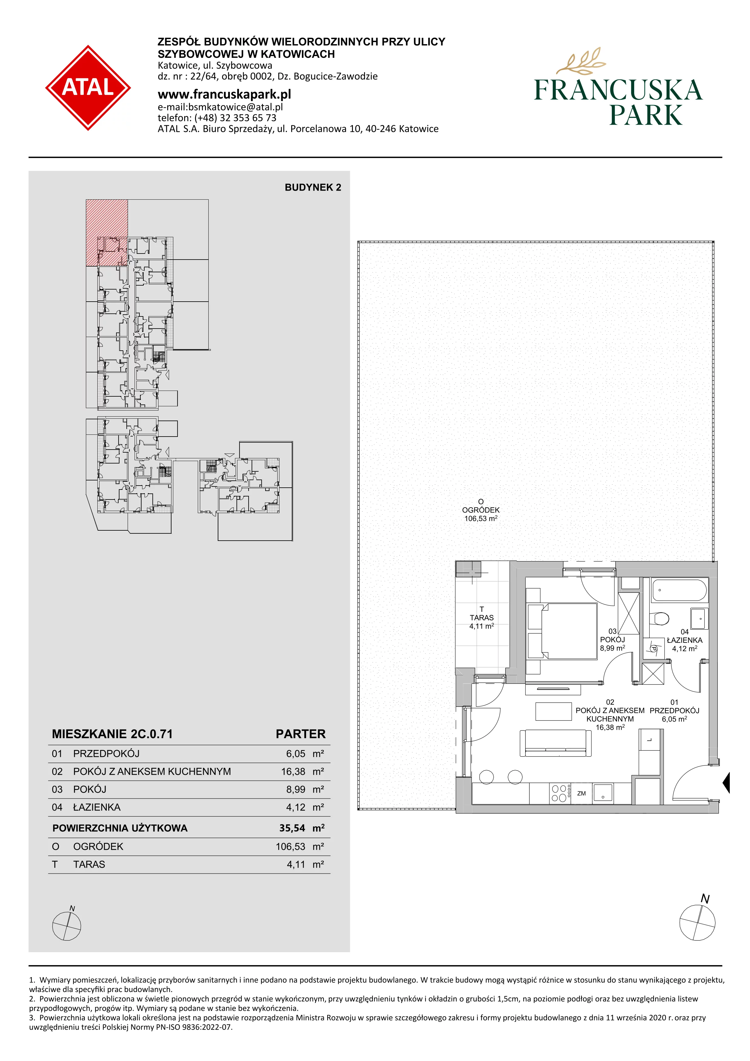 Mieszkanie 35,54 m², parter, oferta nr 2C.0.71, Francuska Park VIII, Katowice, Osiedle Paderewskiego-Muchowiec, Muchowiec, ul. Szybowcowa