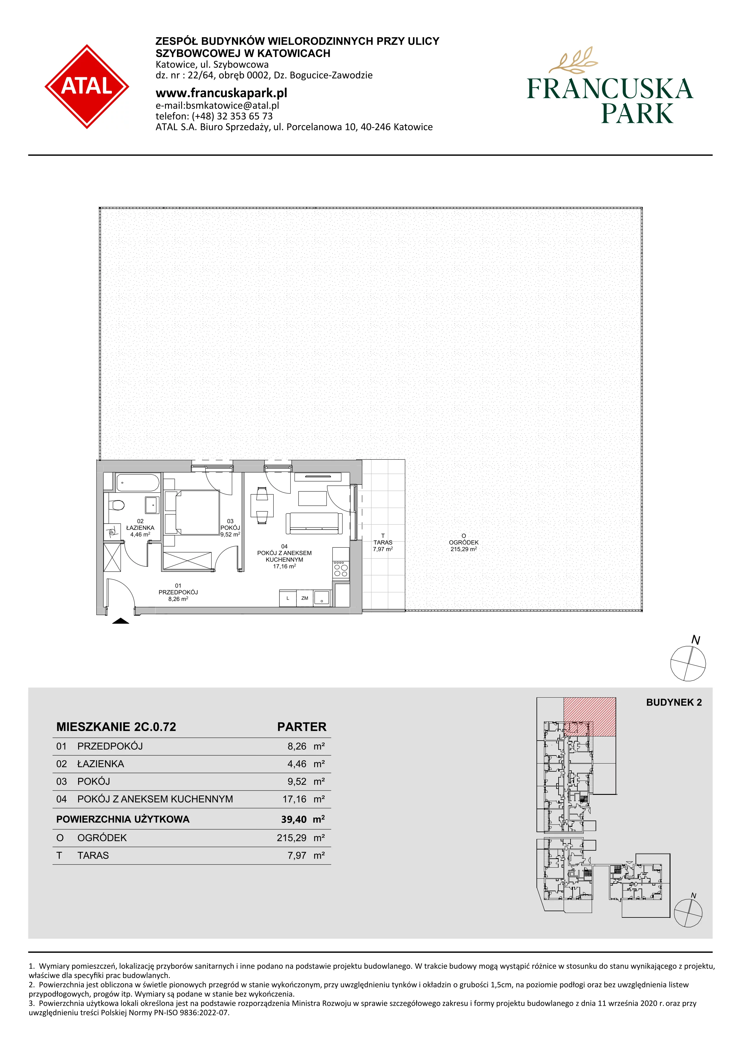 Mieszkanie 39,40 m², parter, oferta nr 2C.0.72, Francuska Park VIII, Katowice, Osiedle Paderewskiego-Muchowiec, Muchowiec, ul. Szybowcowa