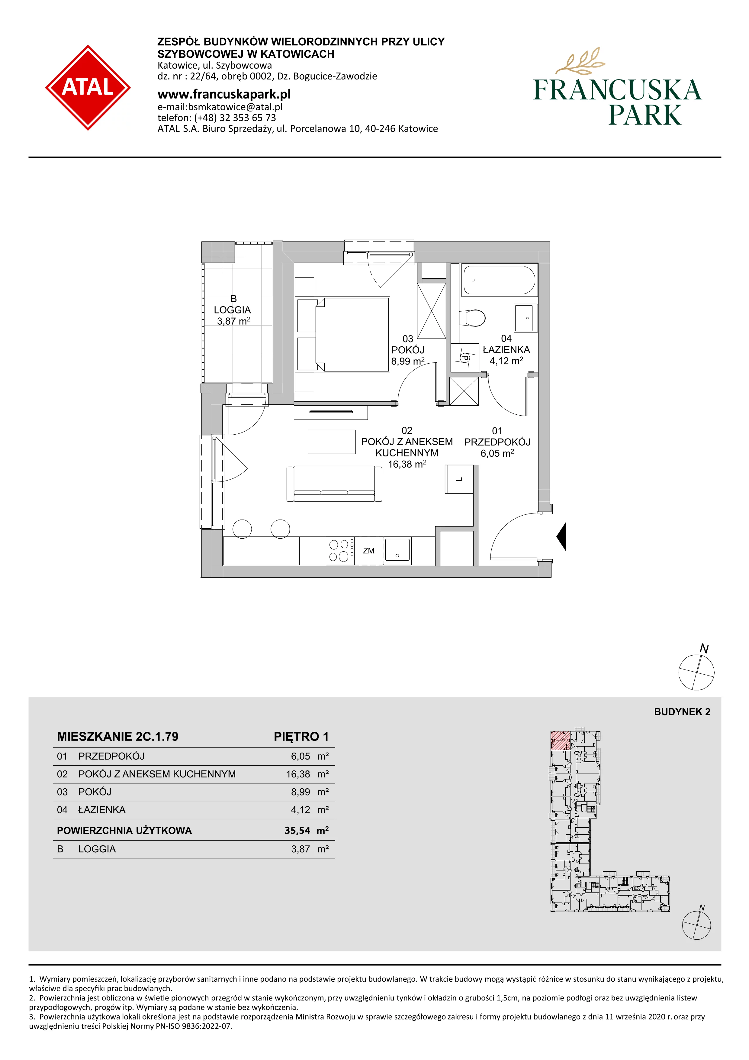 Mieszkanie 35,54 m², piętro 1, oferta nr 2C.1.79, Francuska Park VIII, Katowice, Osiedle Paderewskiego-Muchowiec, Muchowiec, ul. Szybowcowa