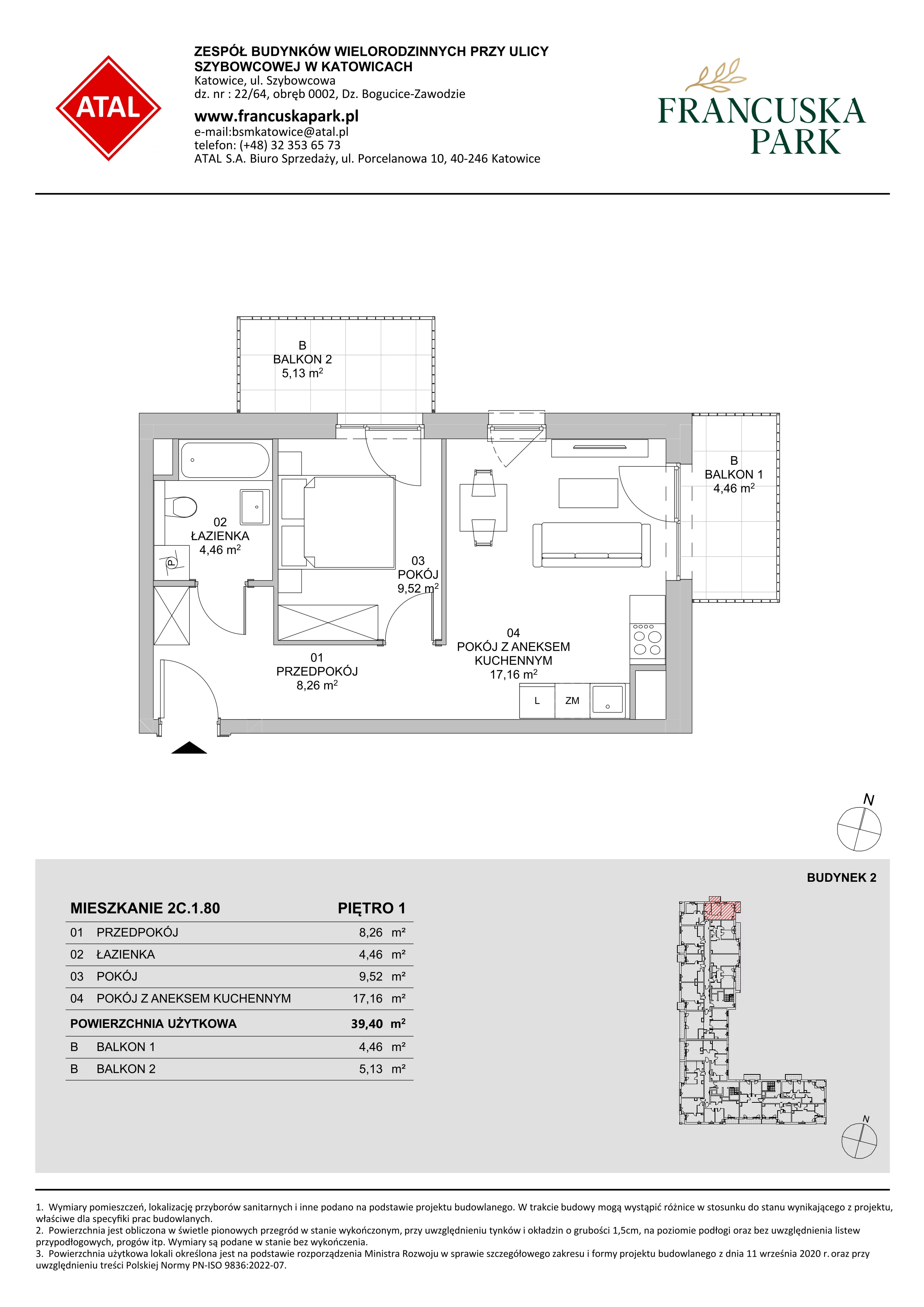 Mieszkanie 39,40 m², piętro 1, oferta nr 2C.1.80, Francuska Park VIII, Katowice, Osiedle Paderewskiego-Muchowiec, Muchowiec, ul. Szybowcowa