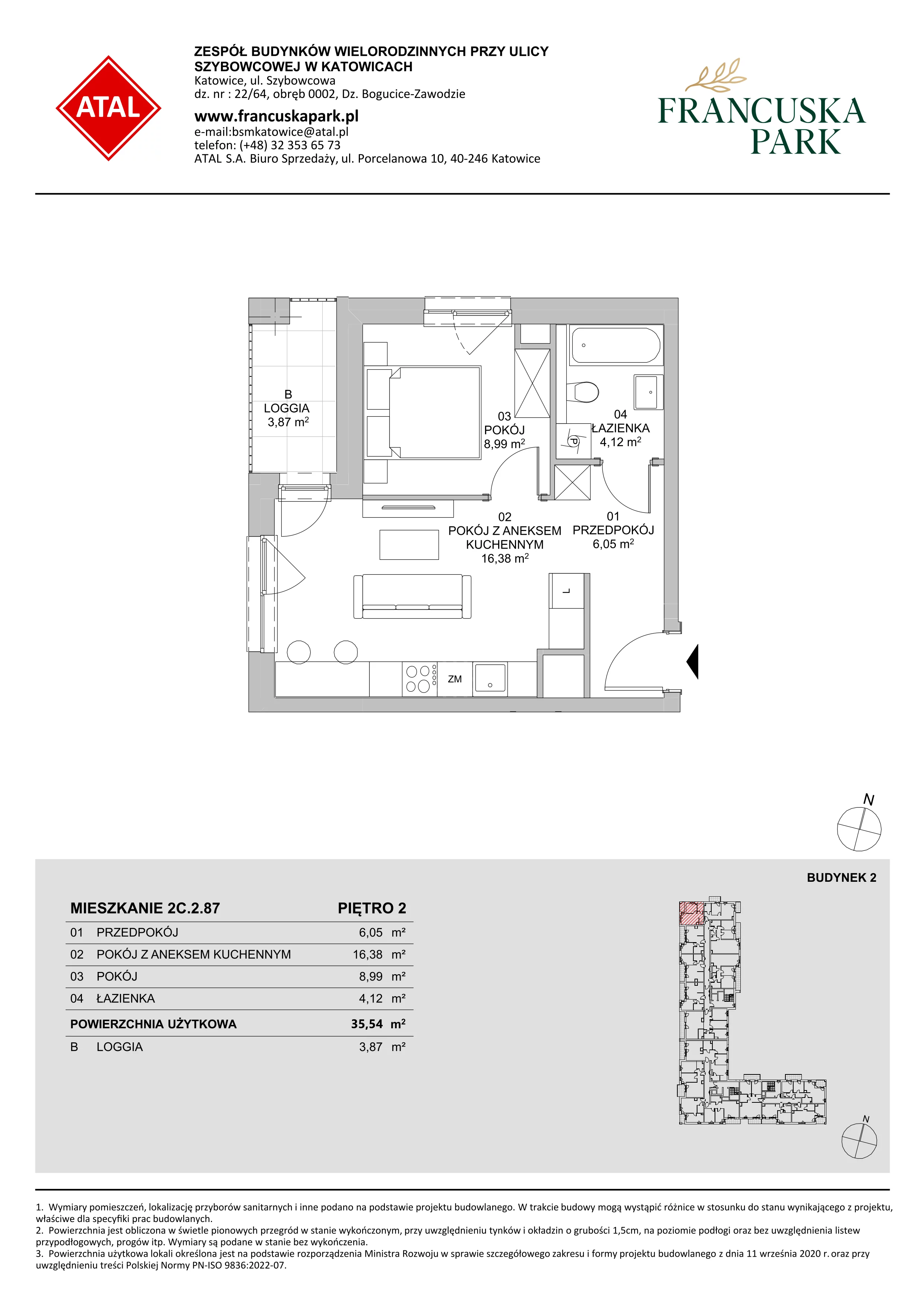 Mieszkanie 35,54 m², piętro 2, oferta nr 2C.2.87, Francuska Park VIII, Katowice, Osiedle Paderewskiego-Muchowiec, Muchowiec, ul. Szybowcowa