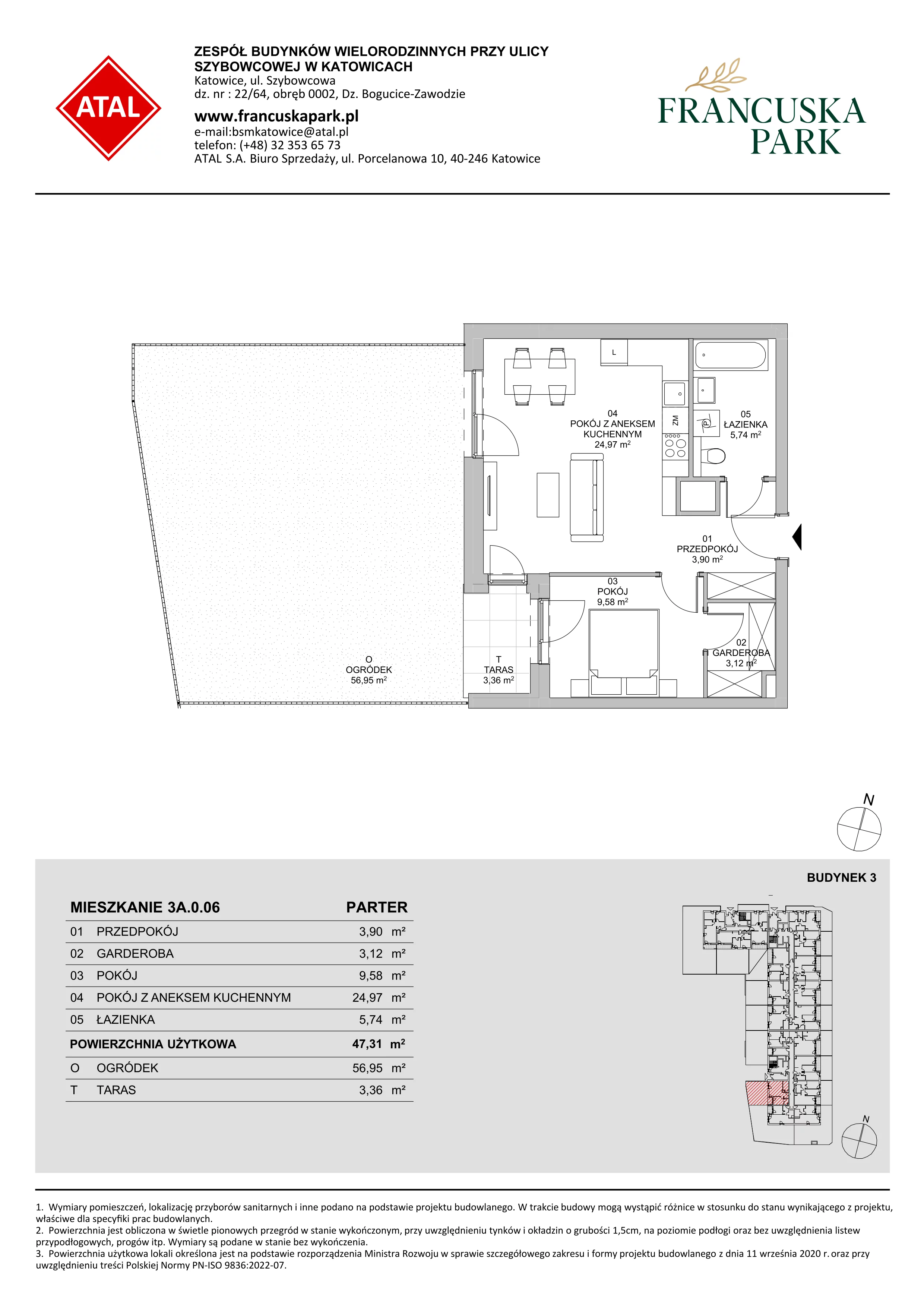 Mieszkanie 47,31 m², parter, oferta nr 3A.0.06, Francuska Park VIII, Katowice, Osiedle Paderewskiego-Muchowiec, Muchowiec, ul. Szybowcowa