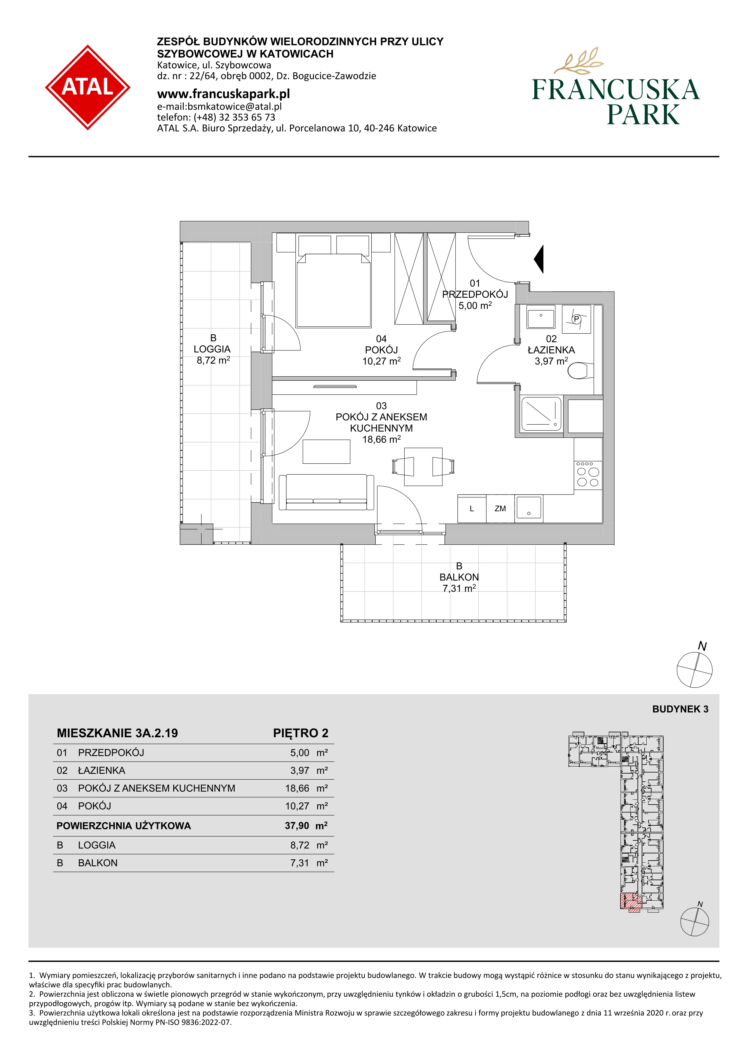 Mieszkanie 37,90 m², piętro 2, oferta nr 3A.2.19, Francuska Park VIII, Katowice, Osiedle Paderewskiego-Muchowiec, Muchowiec, ul. Szybowcowa