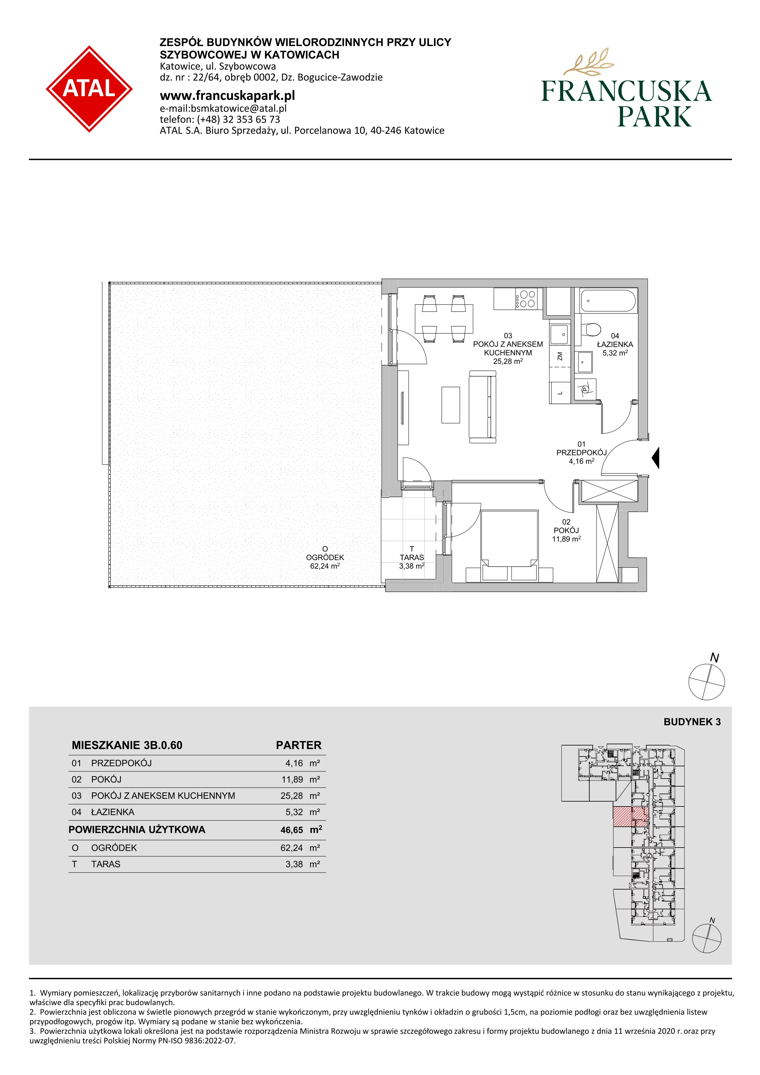 Mieszkanie 46,65 m², parter, oferta nr 3B.0.60, Francuska Park VIII, Katowice, Osiedle Paderewskiego-Muchowiec, Muchowiec, ul. Szybowcowa