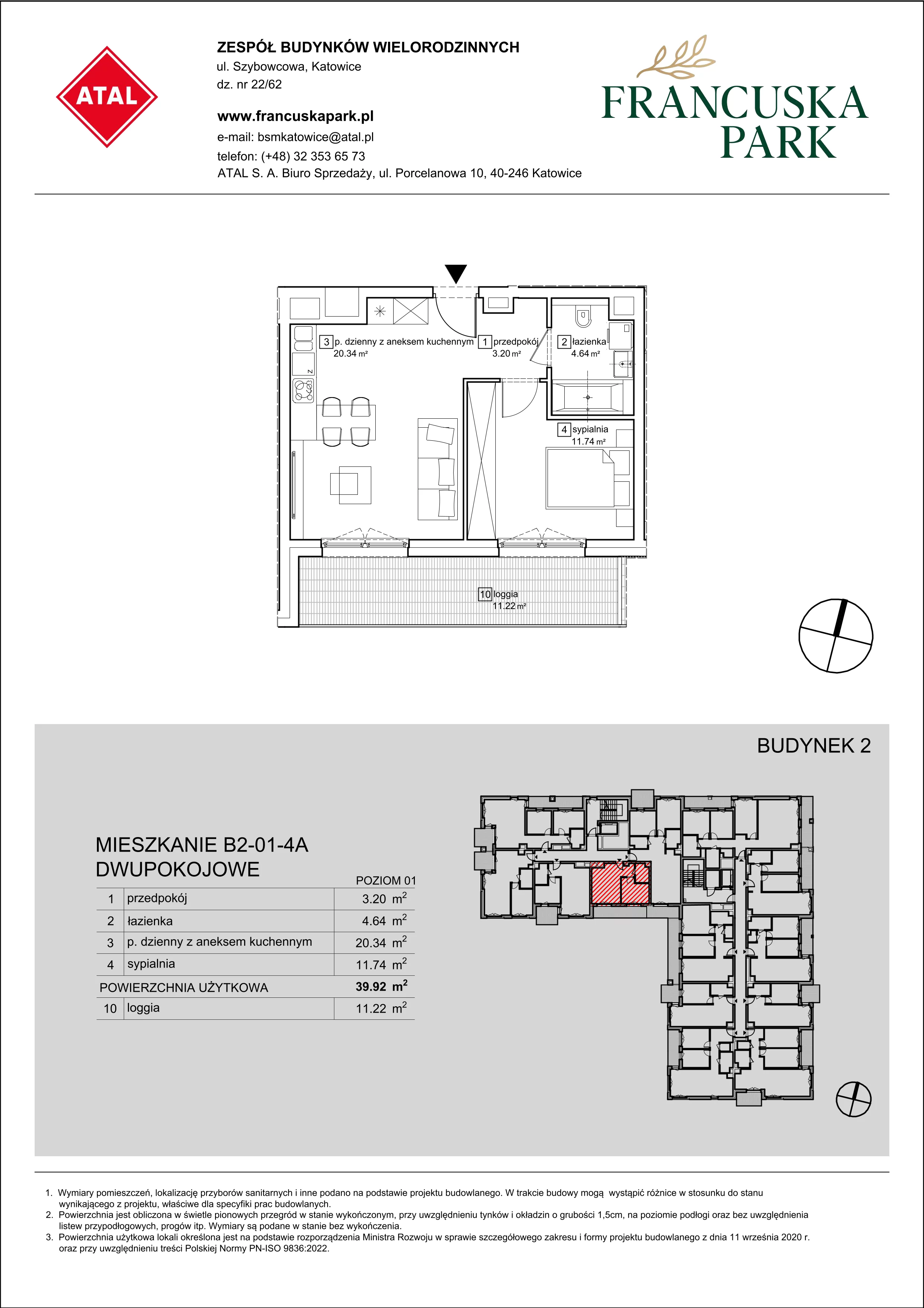 Mieszkanie 39,89 m², piętro 1, oferta nr B2-01-4A, Francuska Park, Katowice, Osiedle Paderewskiego-Muchowiec, Muchowiec, ul. Szybowcowa