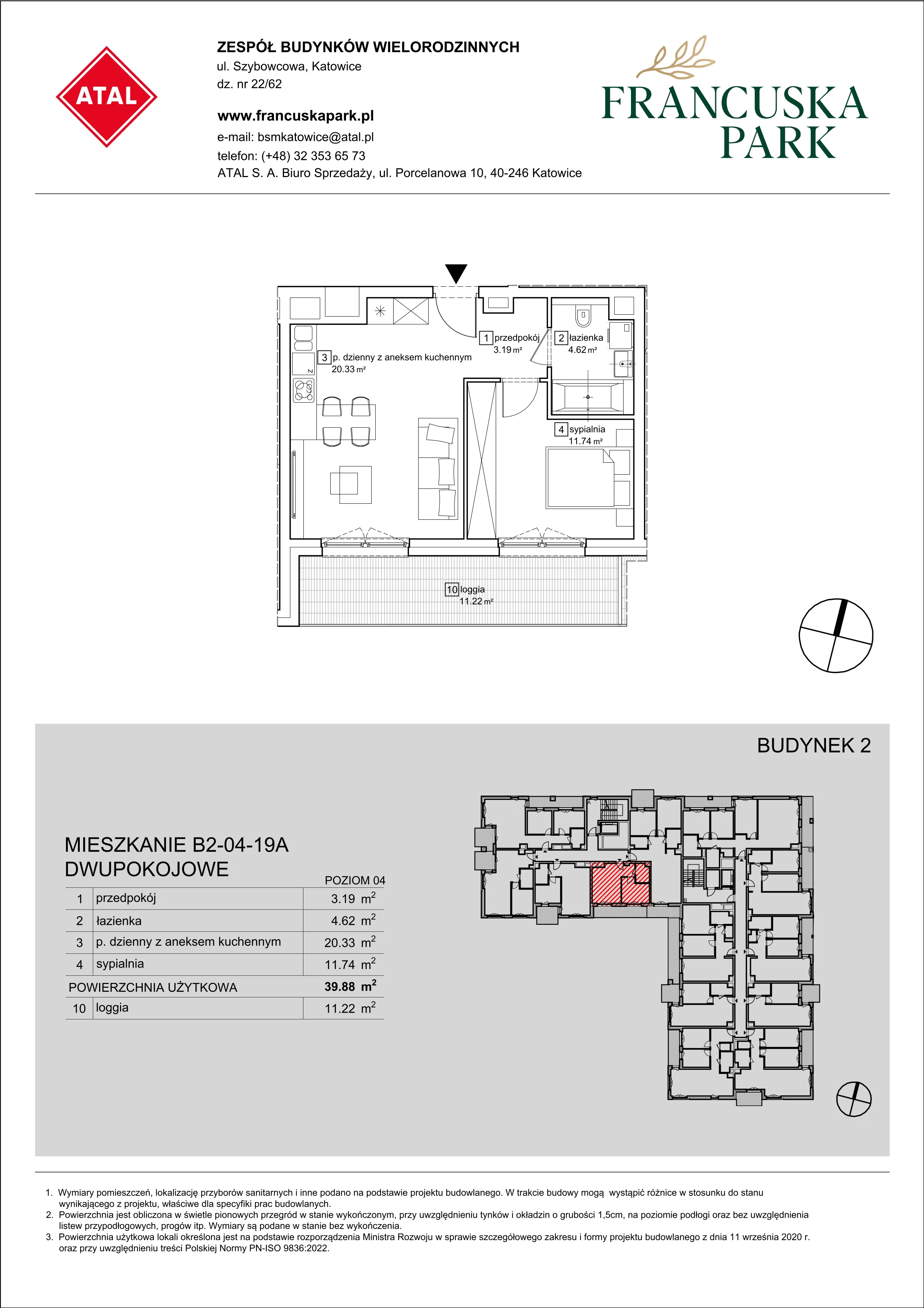 Mieszkanie 39,88 m², piętro 4, oferta nr B2-04-19A, Francuska Park, Katowice, Osiedle Paderewskiego-Muchowiec, Muchowiec, ul. Szybowcowa