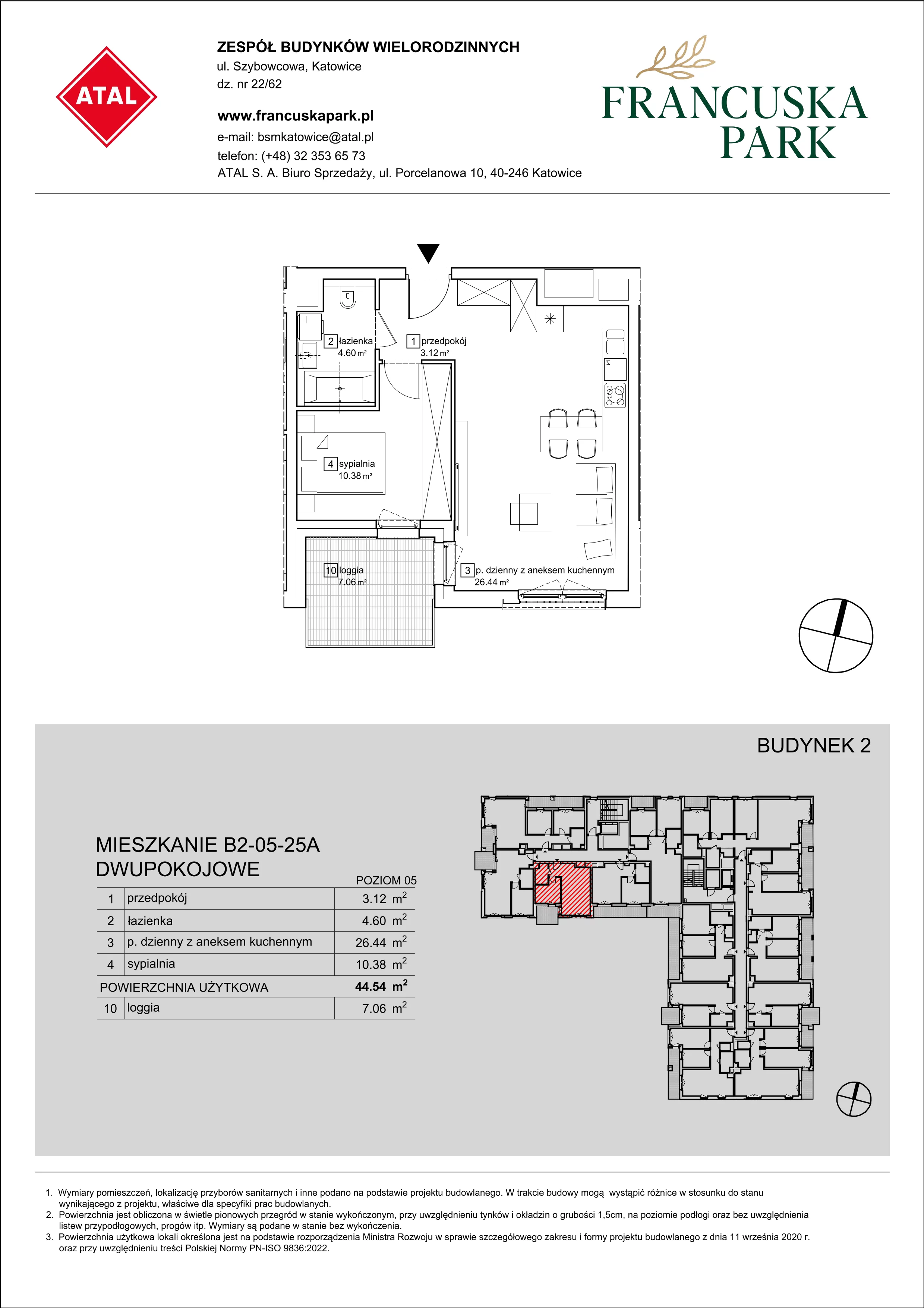 Mieszkanie 44,54 m², piętro 5, oferta nr B2-05-25A, Francuska Park, Katowice, Osiedle Paderewskiego-Muchowiec, Muchowiec, ul. Szybowcowa