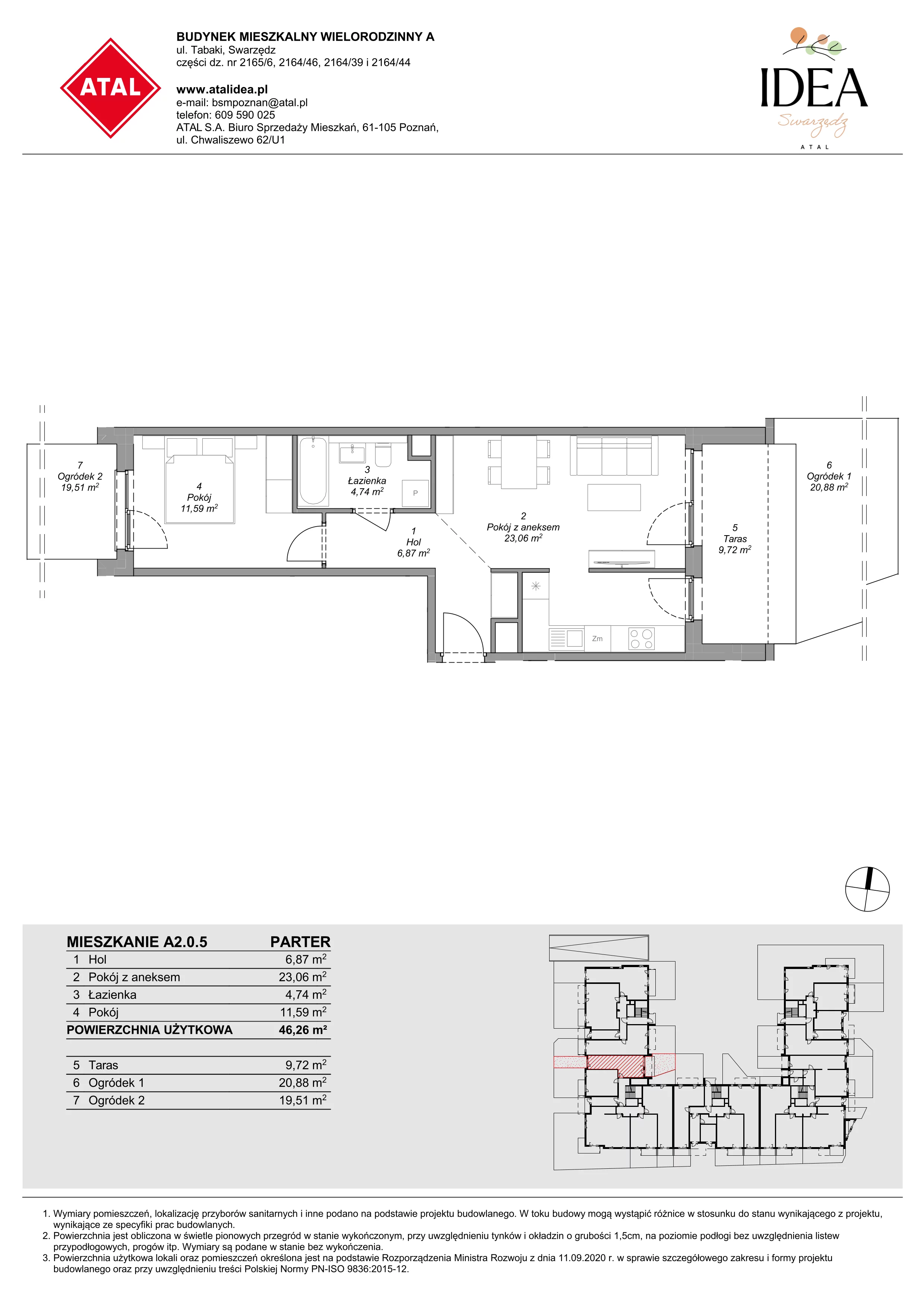 Mieszkanie 46,26 m², parter, oferta nr A2.0.5, ATAL Idea Swarzędz, Swarzędz, ul. Tabaki