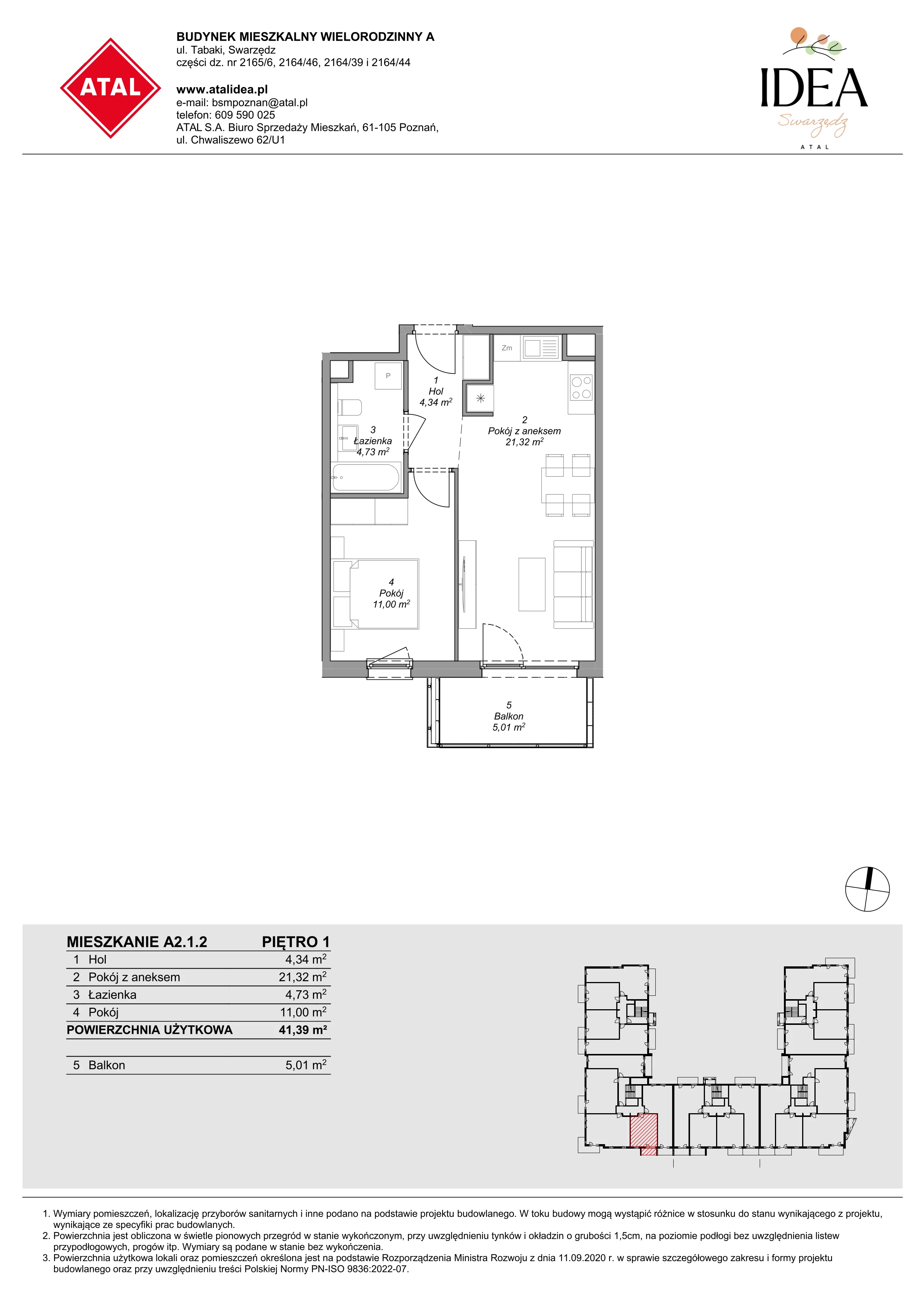 Mieszkanie 41,39 m², piętro 1, oferta nr A2.1.2, Idea Swarzędz, Swarzędz, ul. Tabaki