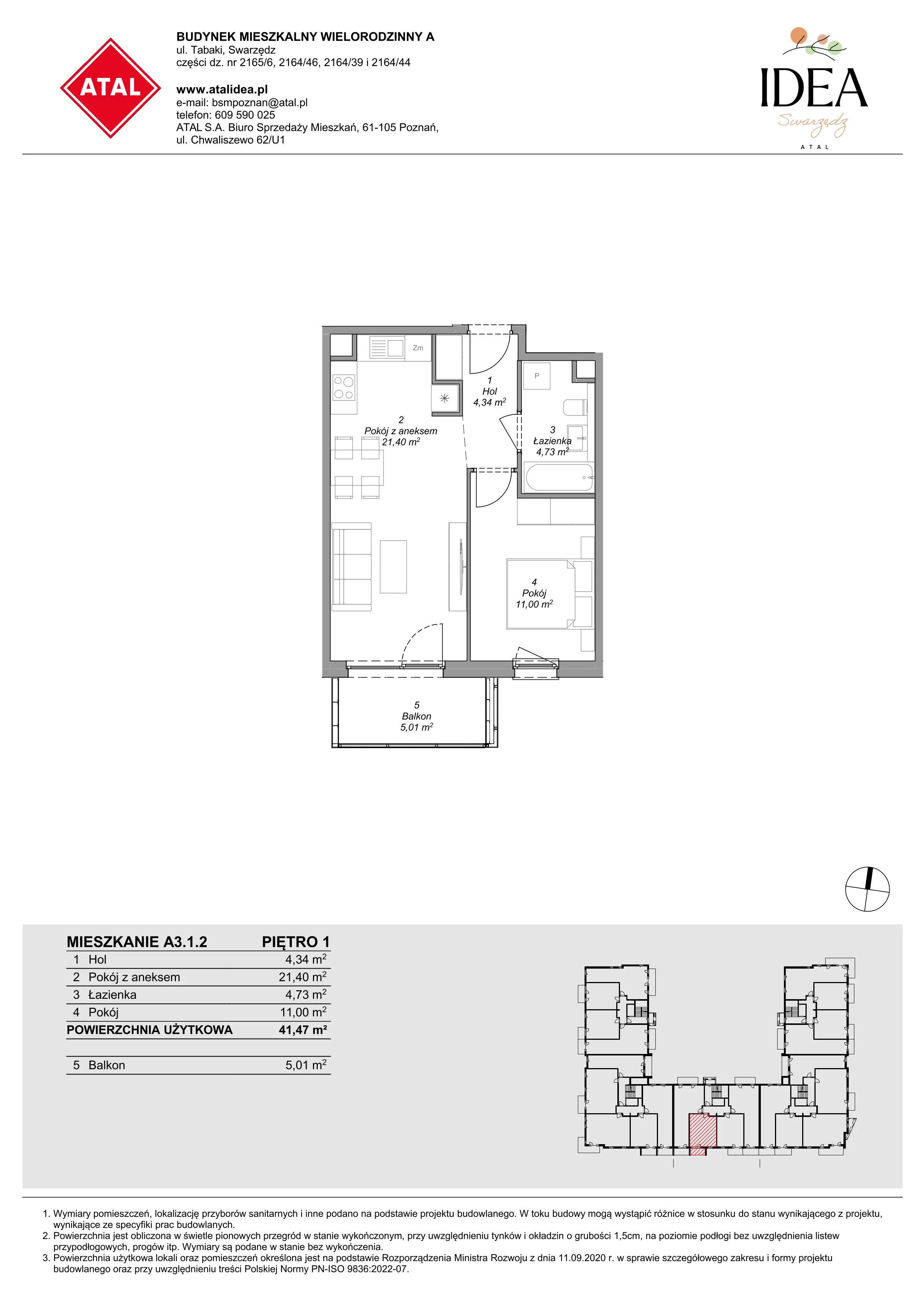 Mieszkanie 41,47 m², piętro 1, oferta nr A3.1.2, Idea Swarzędz, Swarzędz, ul. Tabaki