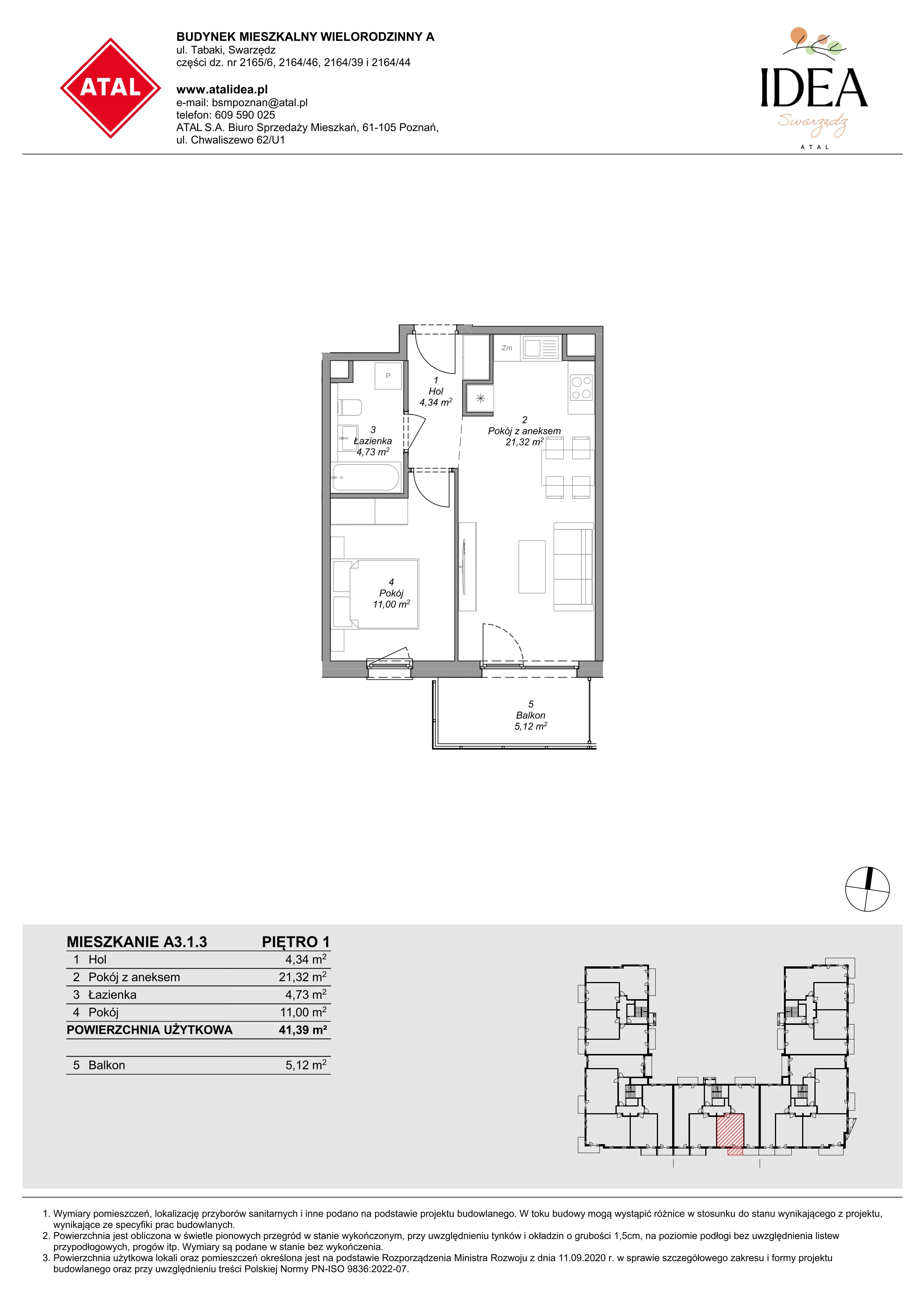 Mieszkanie 41,39 m², piętro 1, oferta nr A3.1.3, Idea Swarzędz, Swarzędz, ul. Tabaki