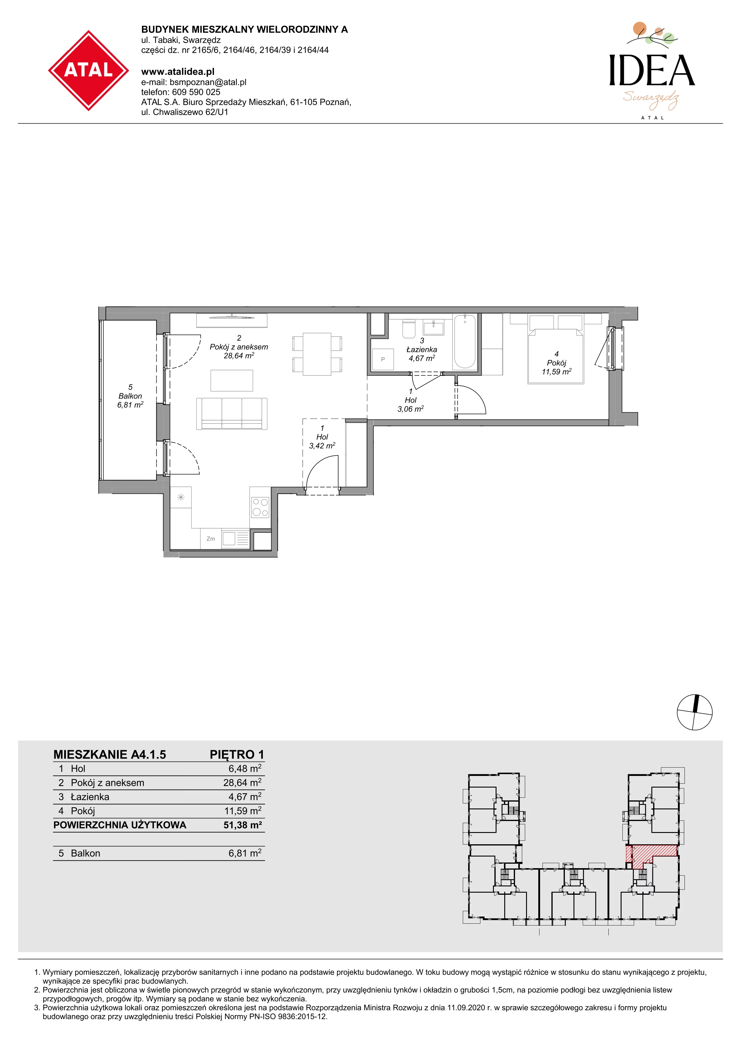 Mieszkanie 51,38 m², piętro 1, oferta nr A4.1.5, ATAL Idea Swarzędz, Swarzędz, ul. Tabaki