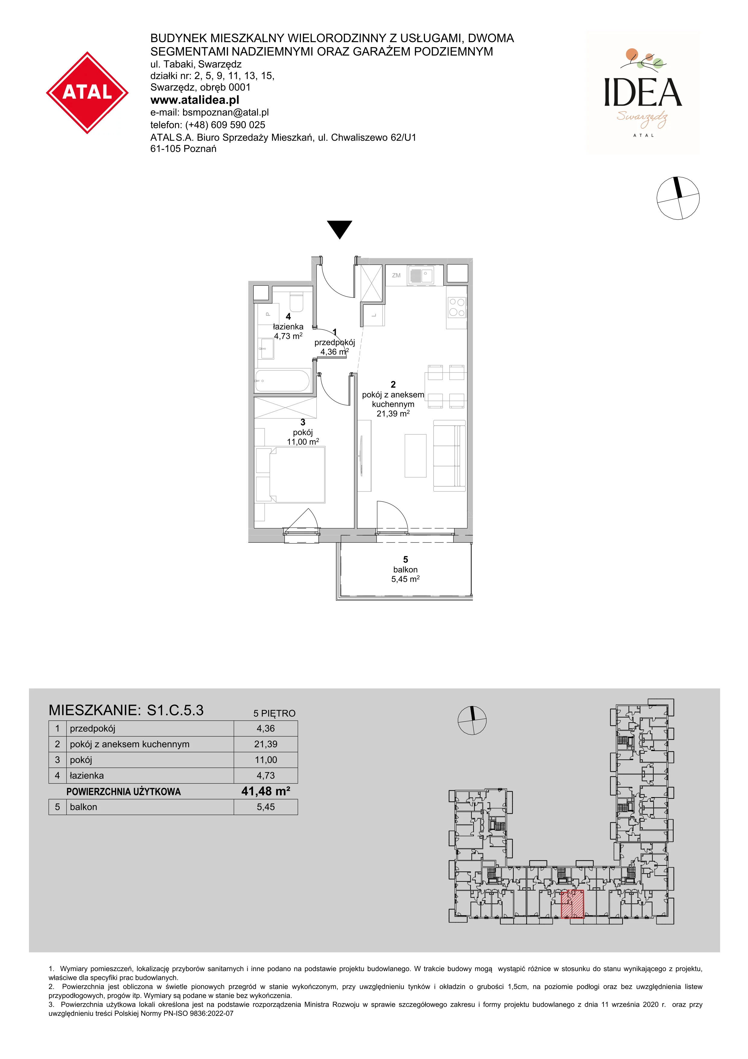 Mieszkanie 41,48 m², piętro 5, oferta nr S1.C.5.3, ATAL Idea Swarzędz II, Swarzędz, ul. Tabaki