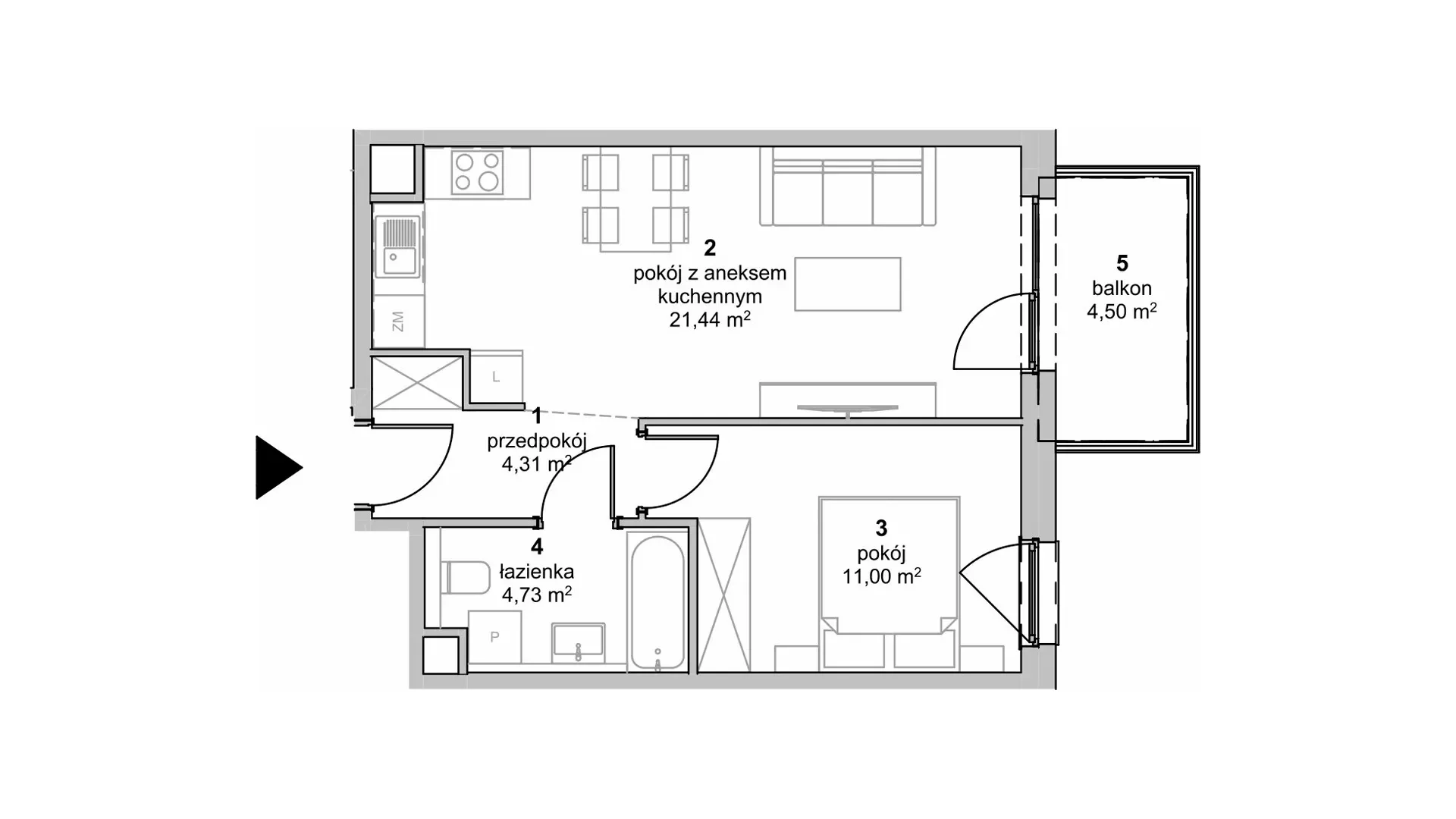 Mieszkanie 41,48 m², piętro 2, oferta nr S1.E.2.2, ATAL Idea Swarzędz II, Swarzędz, ul. Tabaki