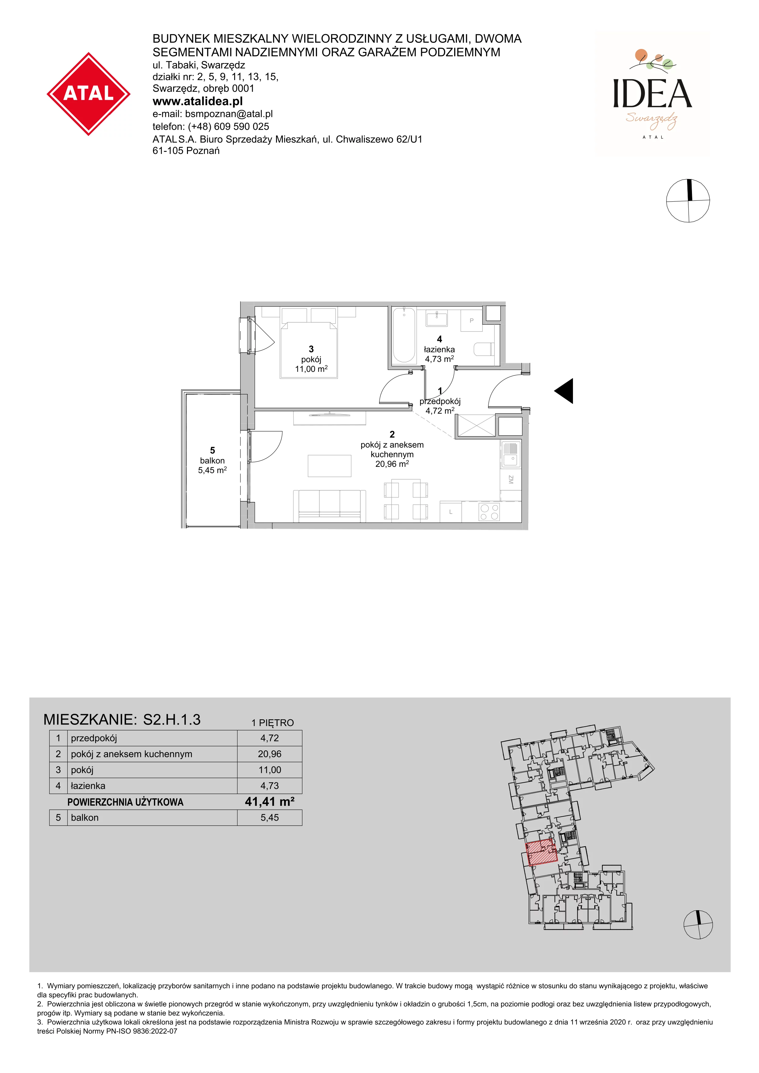 Mieszkanie 41,41 m², piętro 1, oferta nr S2.H.1.3, ATAL Idea Swarzędz II, Swarzędz, ul. Tabaki