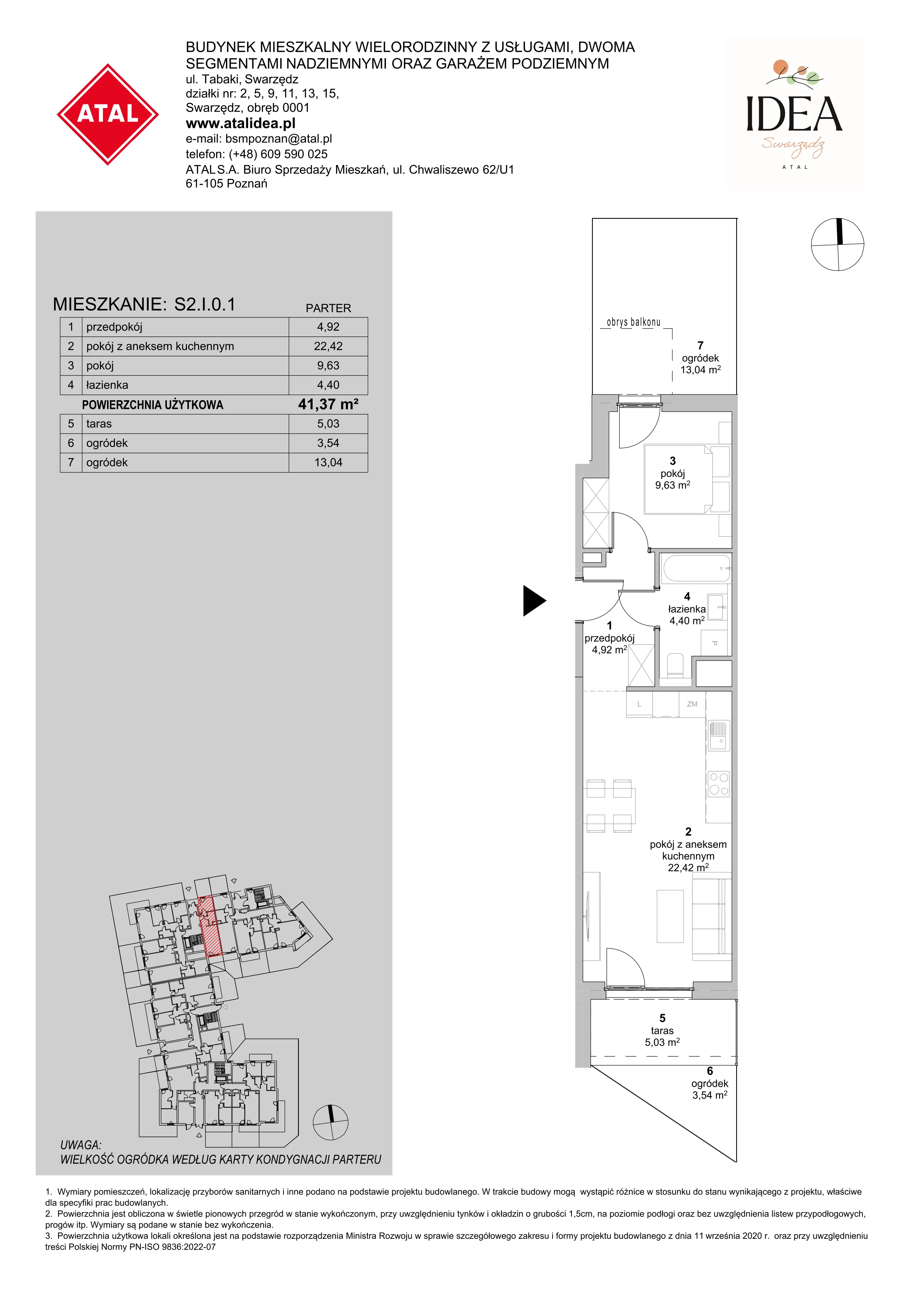 Mieszkanie 41,37 m², parter, oferta nr S2.I.0.1, ATAL Idea Swarzędz II, Swarzędz, ul. Tabaki