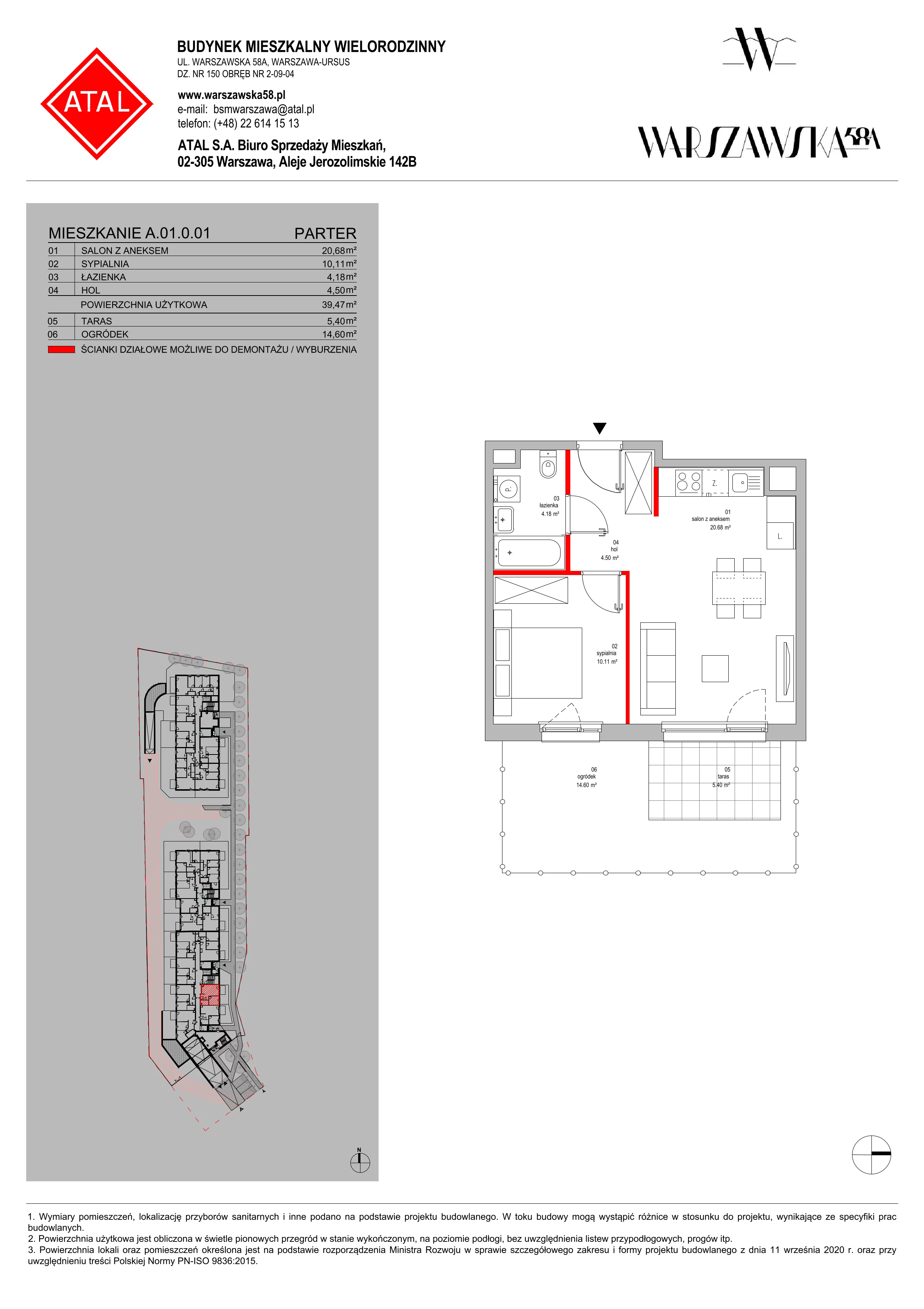 Mieszkanie 39,47 m², parter, oferta nr A.01.0.01, Warszawska 58A, Warszawa, Ursus, Niedźwiadek, ul. Warszawska 58a