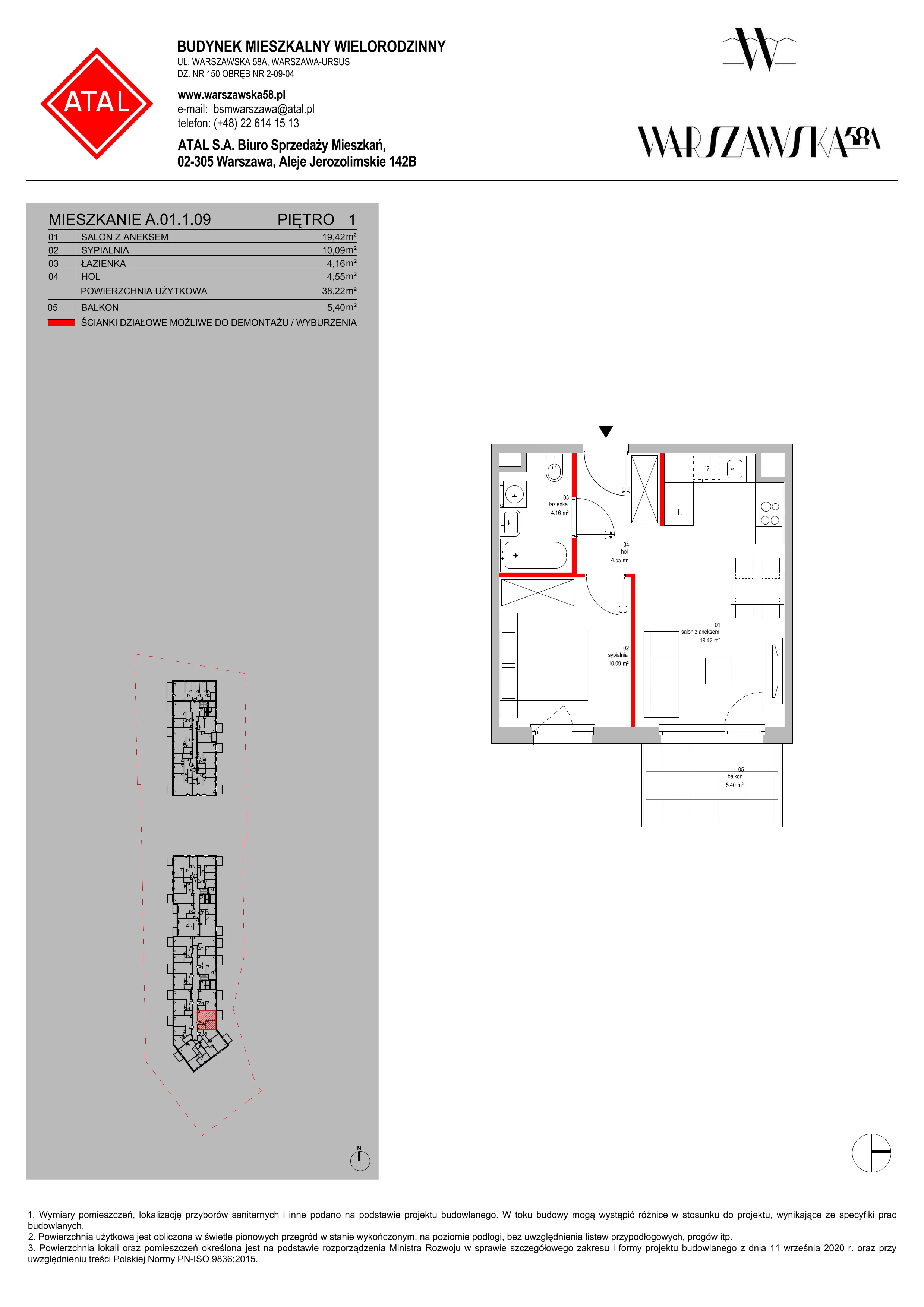 Mieszkanie 38,22 m², piętro 1, oferta nr A.01.1.09, Warszawska 58A, Warszawa, Ursus, Niedźwiadek, ul. Warszawska 58a