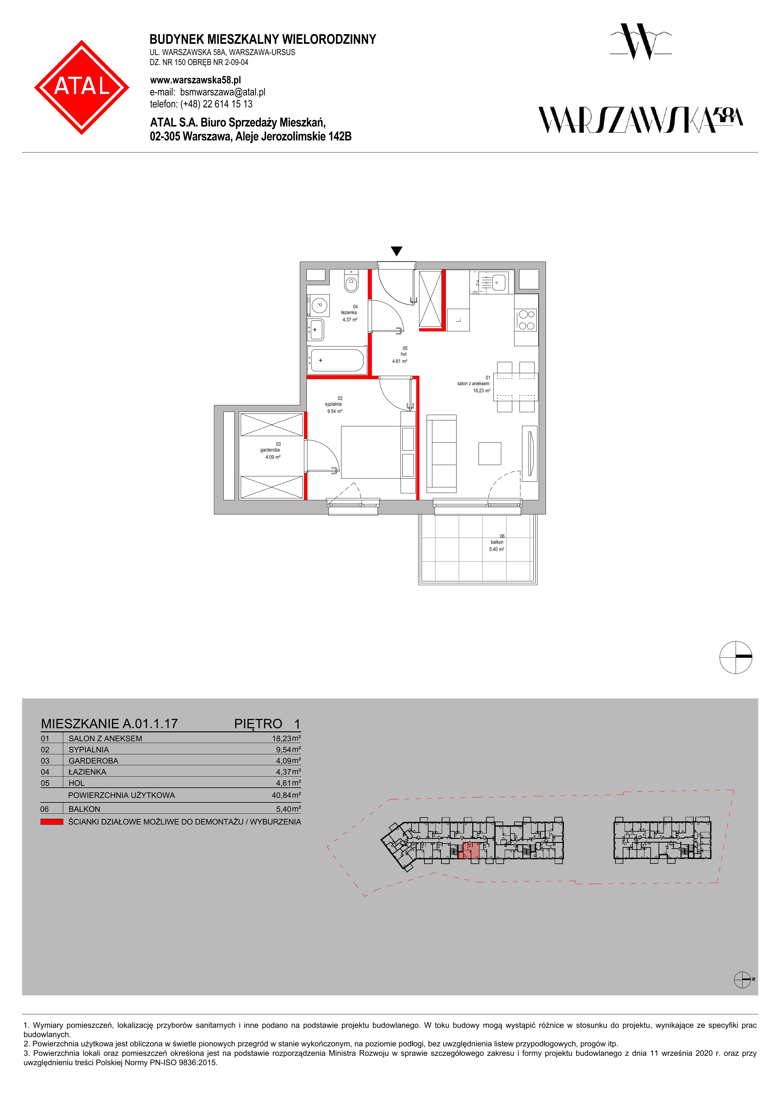 Mieszkanie 40,84 m², piętro 1, oferta nr A.01.1.17, Warszawska 58A, Warszawa, Ursus, Niedźwiadek, ul. Warszawska 58a