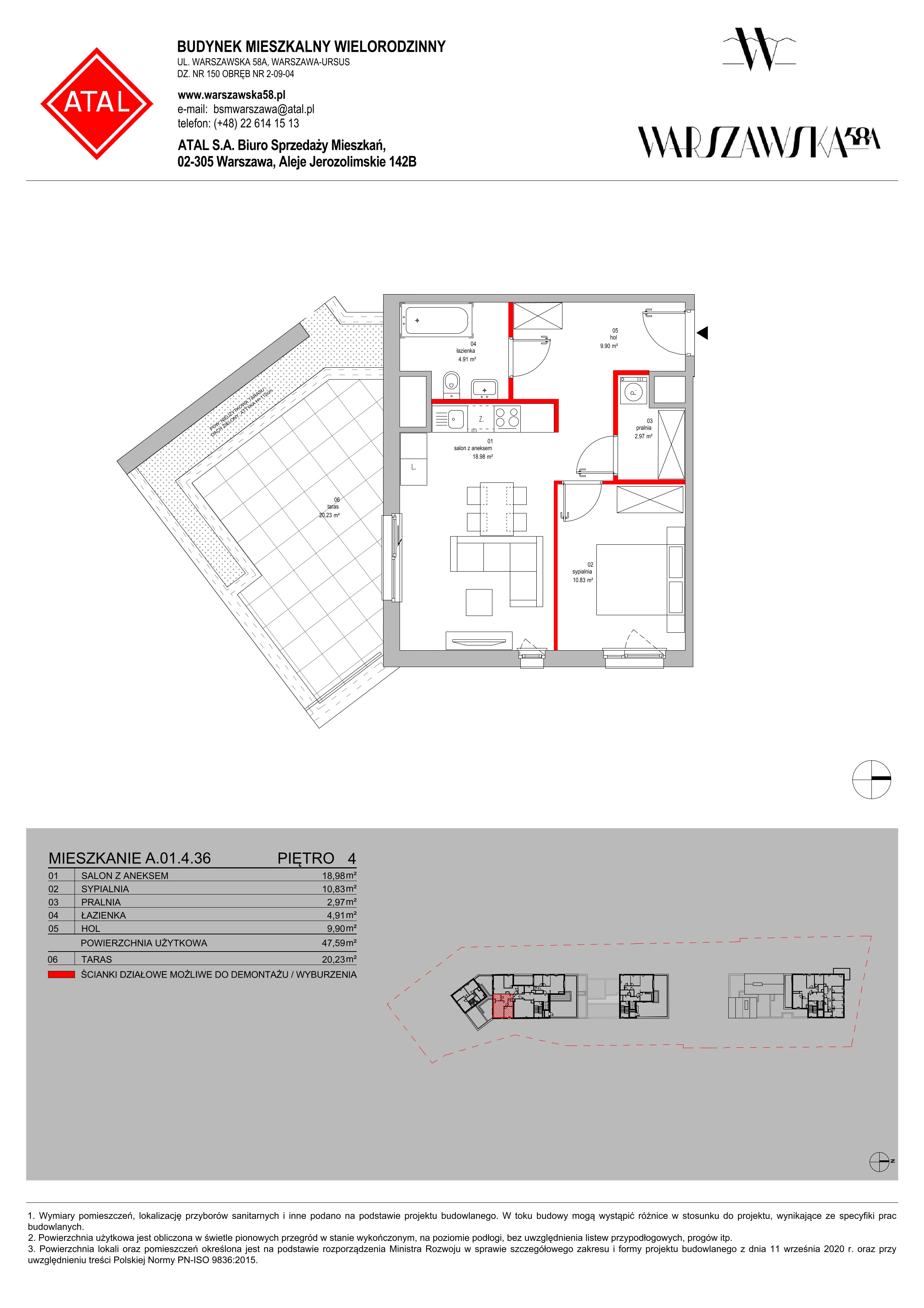 Mieszkanie 47,59 m², piętro 4, oferta nr A.01.4.36, Warszawska 58A, Warszawa, Ursus, Niedźwiadek, ul. Warszawska 58a