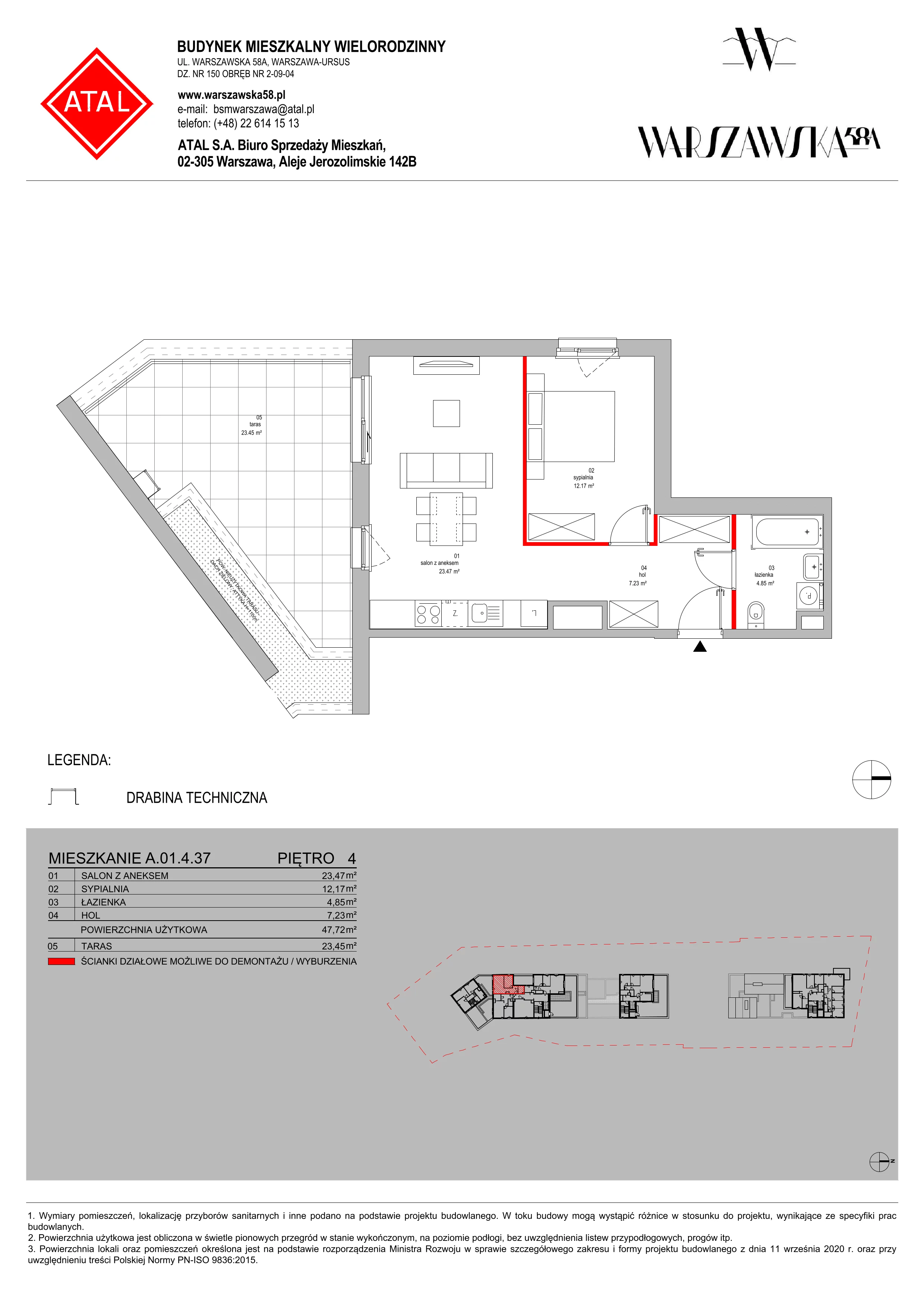 Mieszkanie 47,72 m², piętro 4, oferta nr A.01.4.37, Warszawska 58A, Warszawa, Ursus, Niedźwiadek, ul. Warszawska 58a