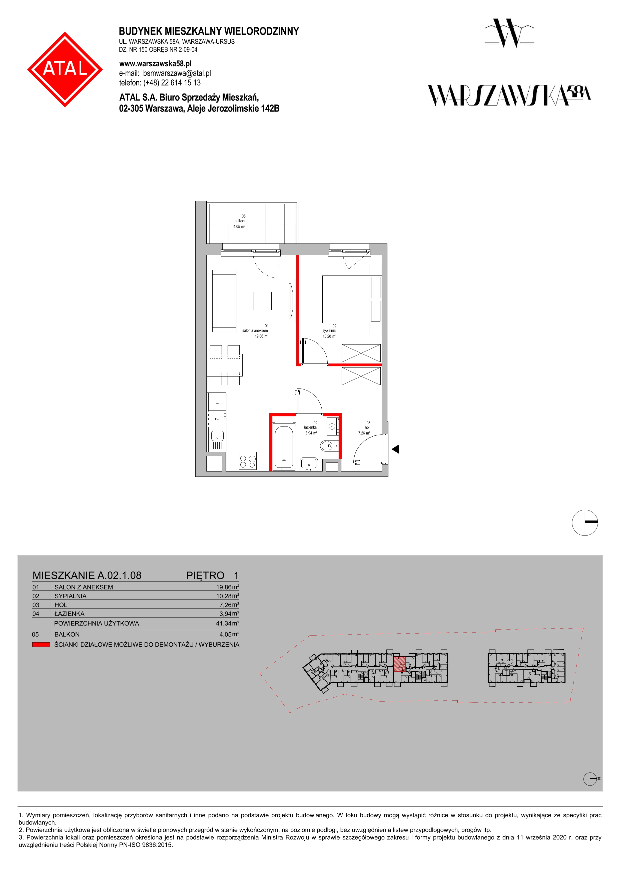 Mieszkanie 41,34 m², piętro 1, oferta nr A.02.1.08, Warszawska 58A, Warszawa, Ursus, Niedźwiadek, ul. Warszawska 58a