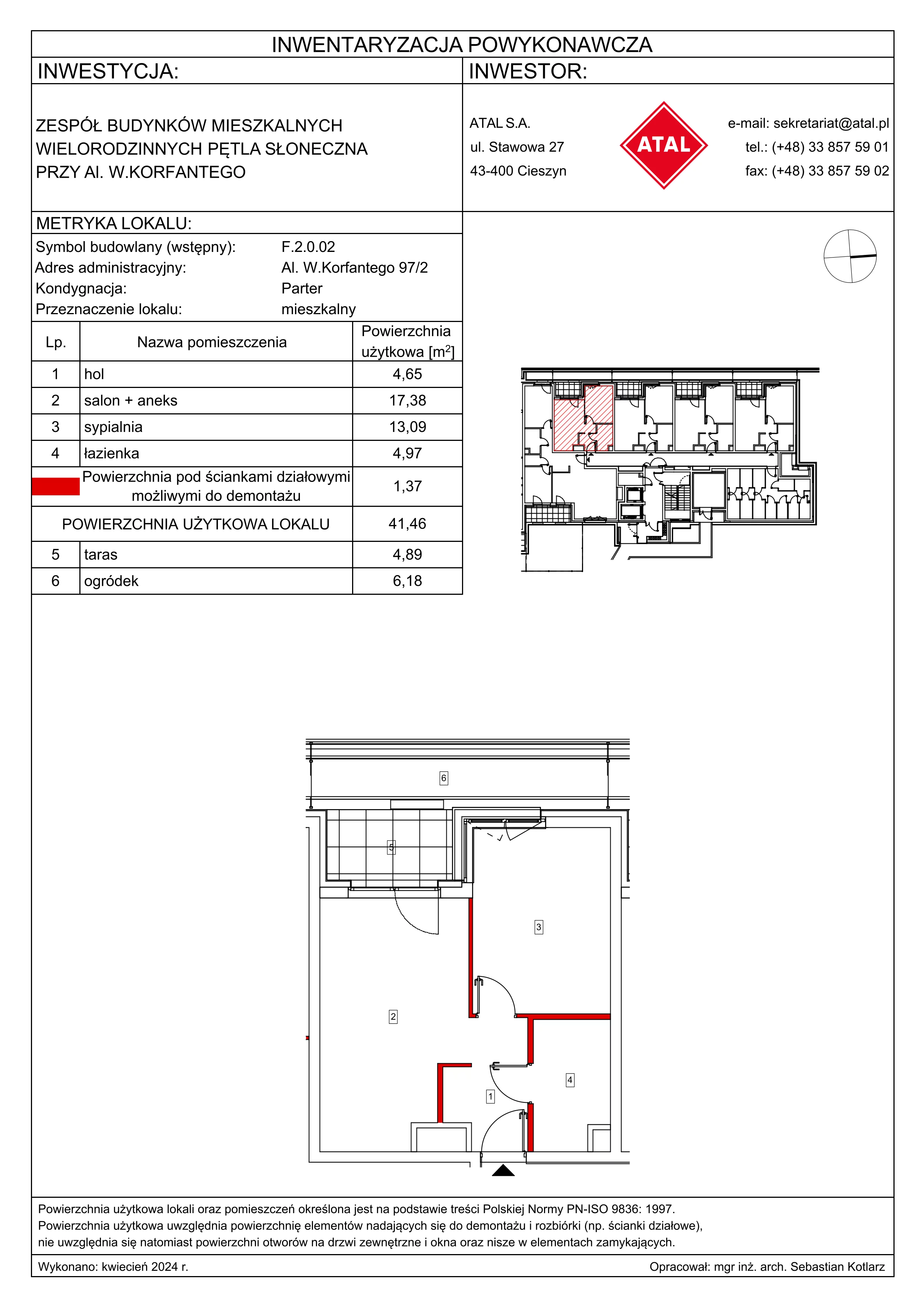 2 pokoje, mieszkanie 41,46 m², parter, oferta nr F.2.0.02, ATAL SKY+, Katowice, Wełnowiec-Józefowiec, Wełnowiec, al. Wojciecha Korfantego 85-89