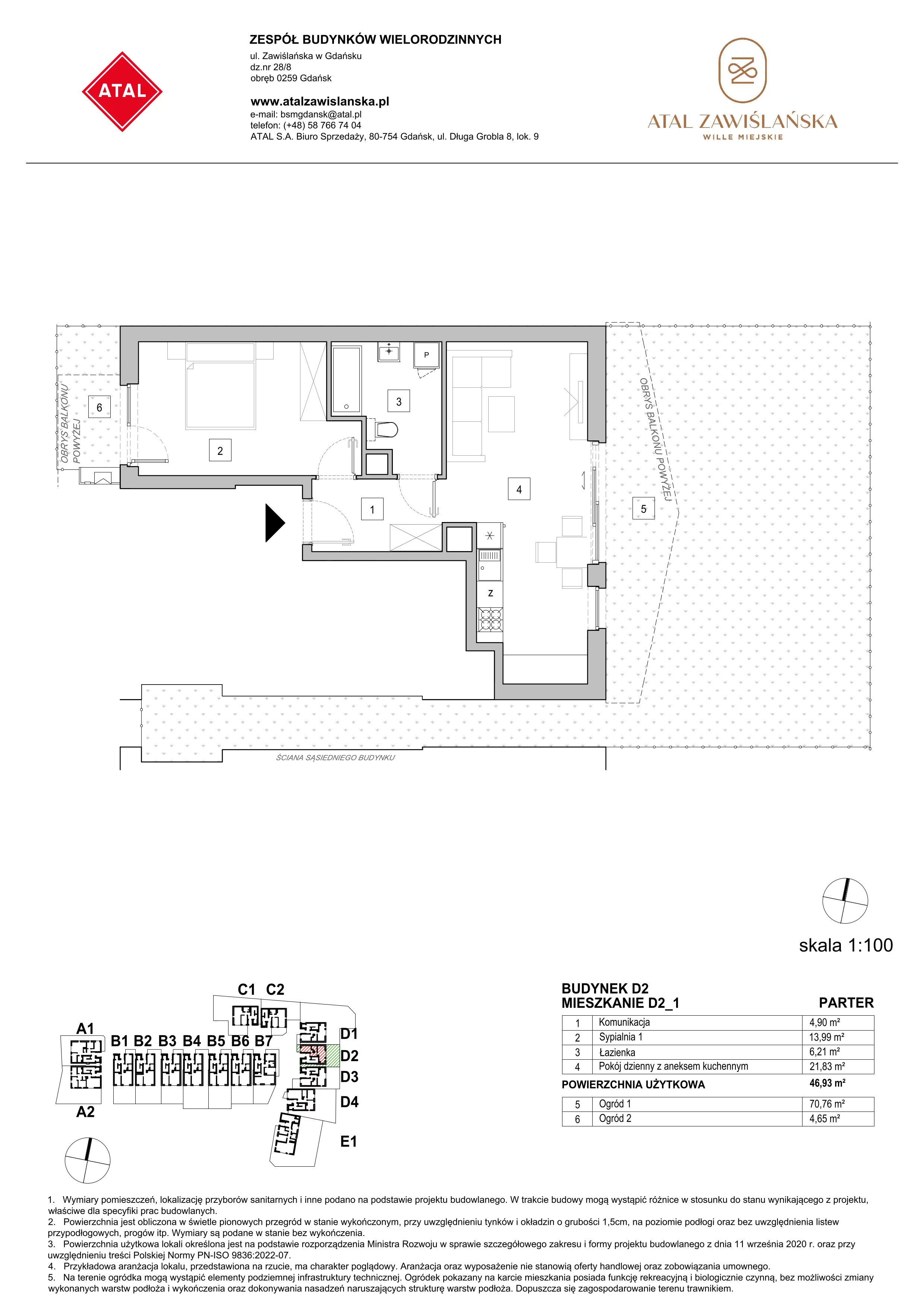 Mieszkanie 46,93 m², parter, oferta nr D2_1, ATAL Zawiślańska Wille Miejskie, Gdańsk, Stogi, ul. Zawiślańska