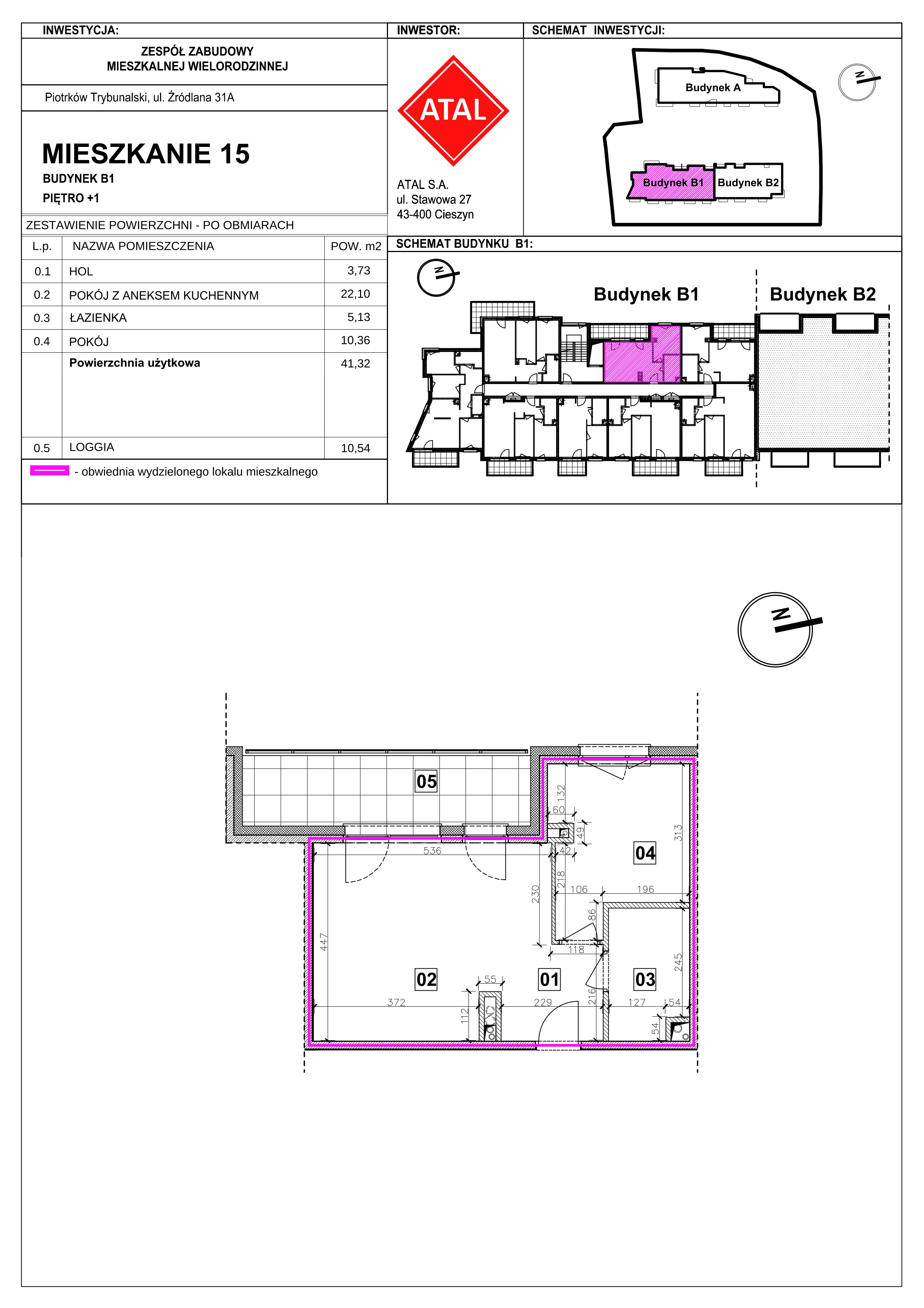 2 pokoje, mieszkanie 41,32 m², piętro 1, oferta nr B1-M-1-08, Źródlana 31 Residence, Piotrków Trybunalski, Źródlana, ul. Źródlana 31