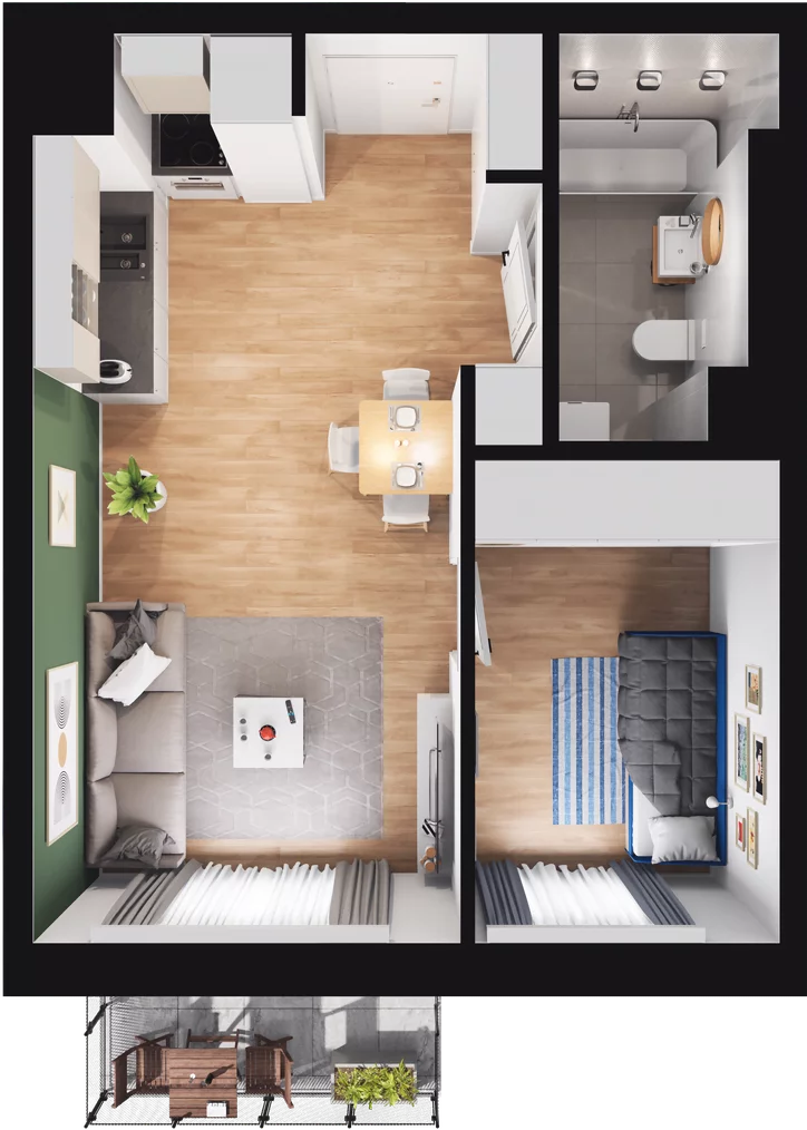 Mieszkanie 34,66 m², piętro 3, oferta nr B1-M-3-04, Źródlana 31 Residence, Piotrków Trybunalski, Źródlana, ul. Źródlana 31