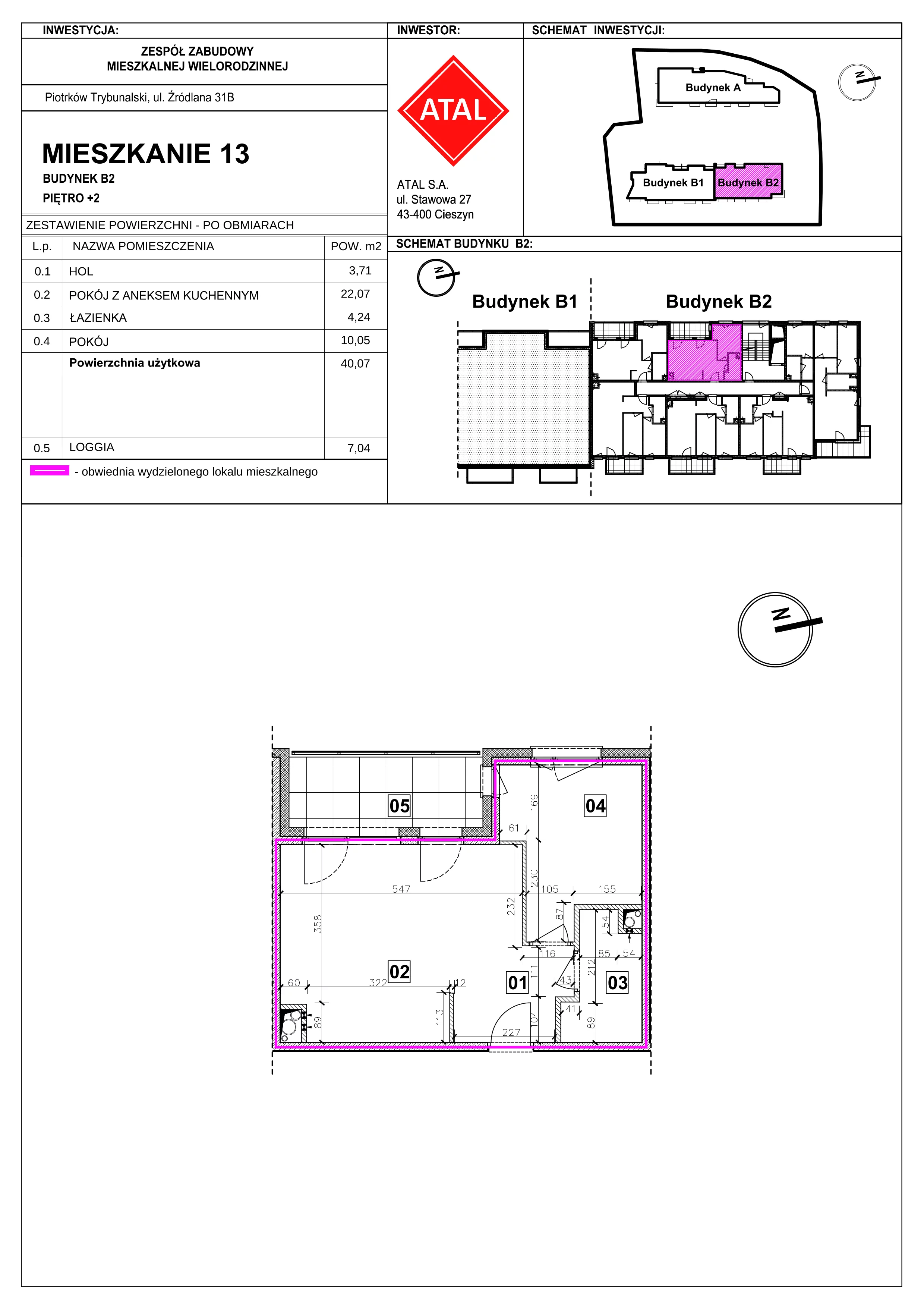 2 pokoje, mieszkanie 40,07 m², piętro 2, oferta nr B2-M-2-01, Źródlana 31 Residence, Piotrków Trybunalski, Źródlana, ul. Źródlana 31